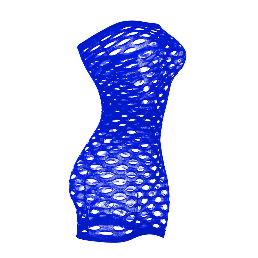 Vorifun Sexy Womens Strapless Fishnet Lingerie Sleepwear Mini Dress Tube Chemise Bodysuit One Size: Bluea