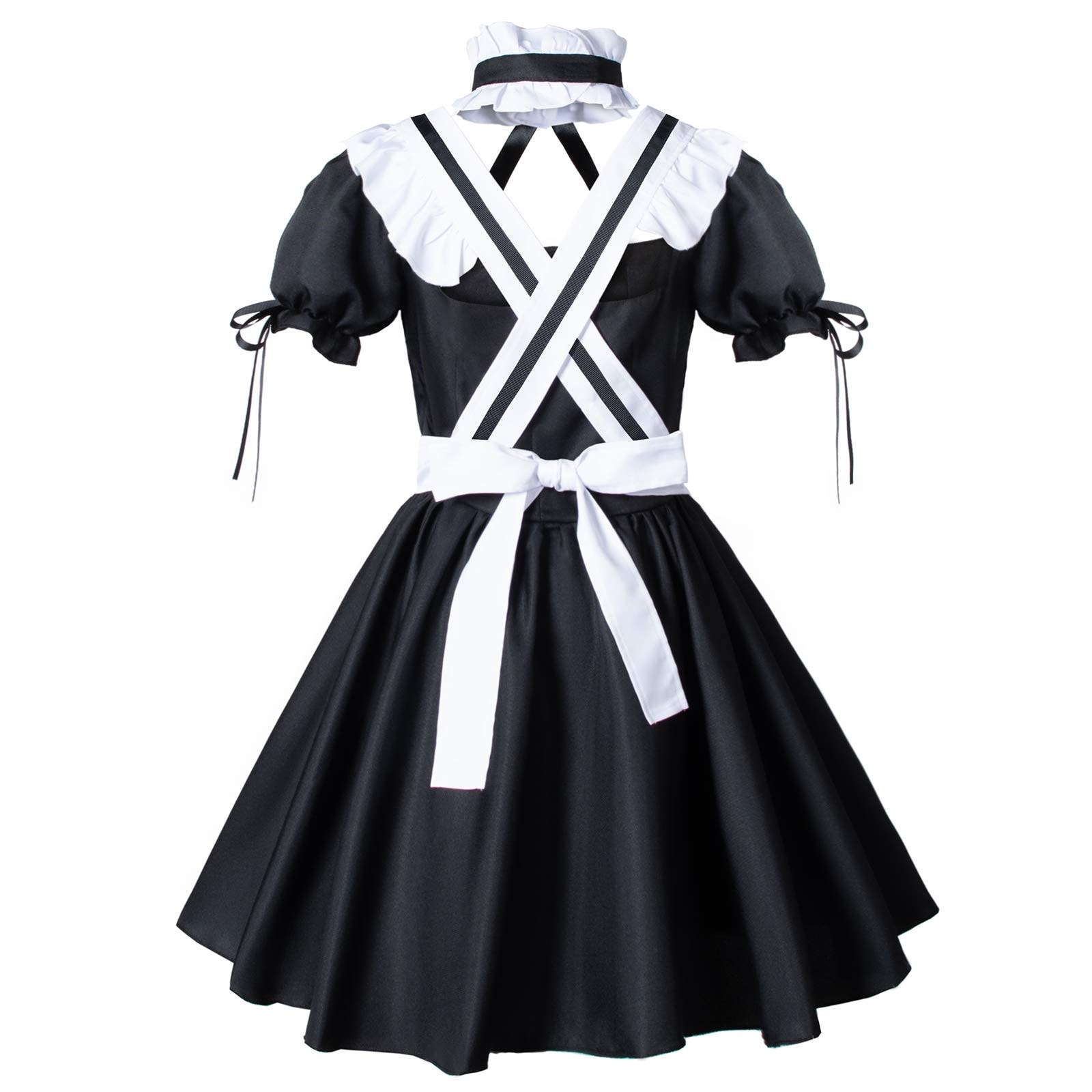 Wannsee Anime French Maid Apron Lolita Fancy Dress Cosplay Costume Furry Cat Ear Gloves Socks set(2XL): Small Black-white