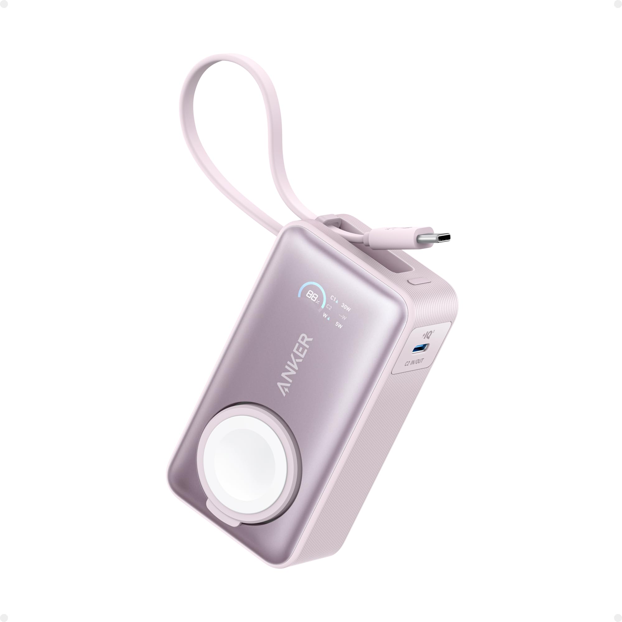 Anker MagGo Power Bank for Apple Watch, Officially Certified, 10,000 mAh Compact Battery Pack with Built-in USB-C Cable, 35 W Max, for iPhone 15 Series, Samsung, iPad, AirPods and More thumbnail 1