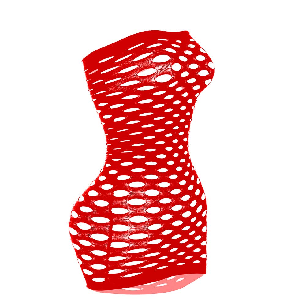 Vorifun Sexy Womens Strapless Fishnet Lingerie Sleepwear Mini Dress Tube Chemise Bodysuit One Size: Red