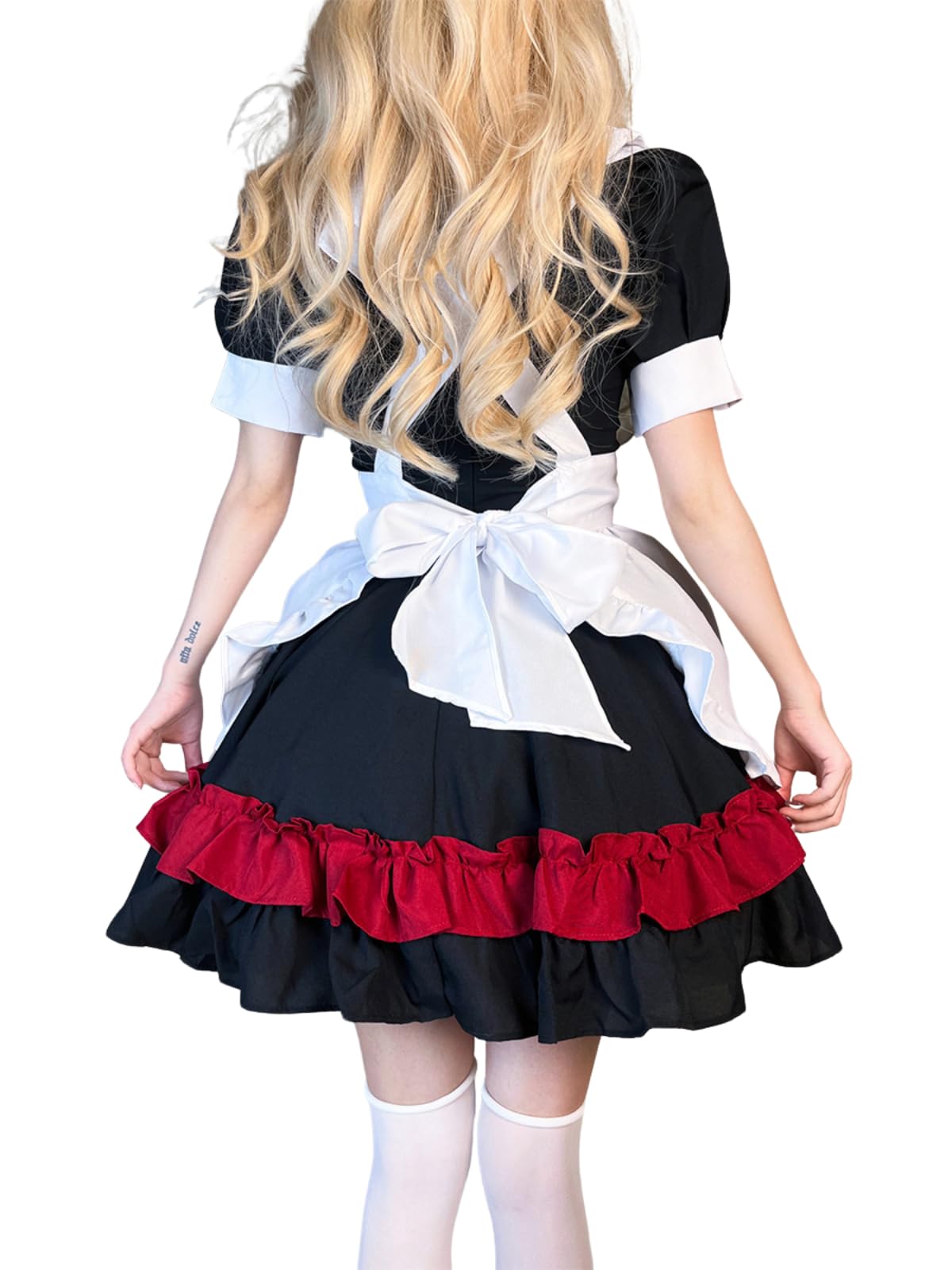 GRAJTCIN Womens Anime French Maid Outfit Lolita Cosplay Dress Halloween Costume with Socks: Large