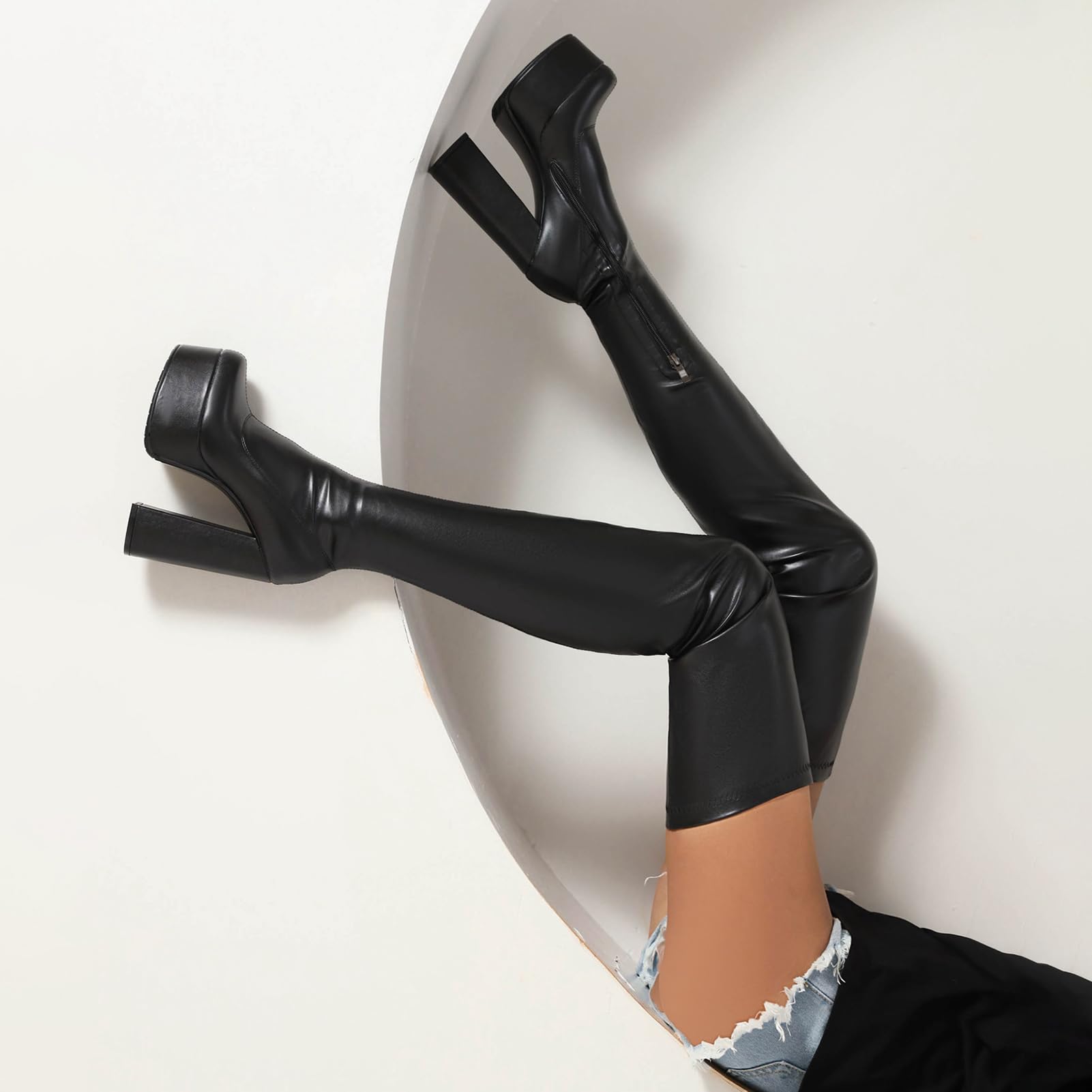 Roimaash Women's Over-the-knee Boots Thigh High Heels: 10 Pu-black