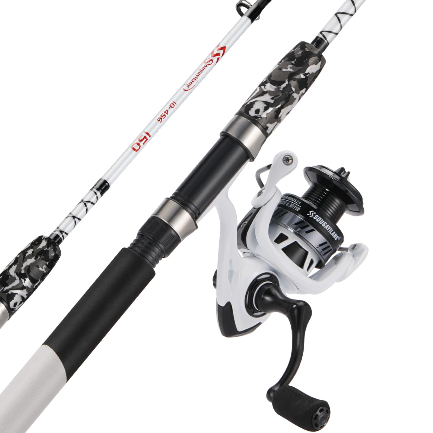 Sougayilang Spinning Reel and 2-Piece Fishing Rod Combo, Durable Graphite & Fiberglass Rod, Split-Grip Cork Handle,Right/Left Handle Position: White 7'00''-2000