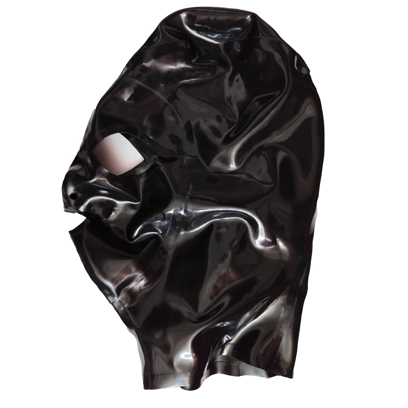 KLVEU Black Latex Hood Mask Full Face Mask Riding Mask Hood Party Latex Mask