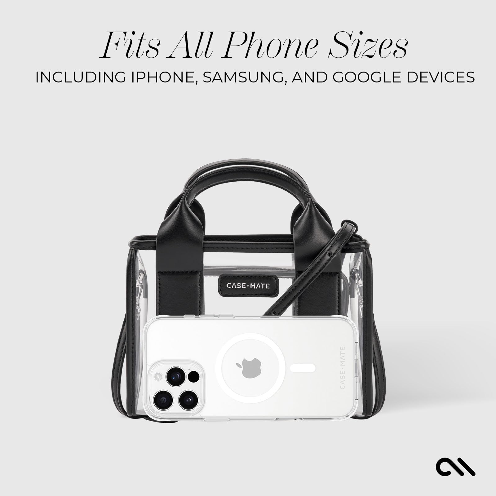 Case-Mate Micro Tote Bag for Women - Black/Clear Mini Purse with Jacquard Crossbody Strap - Stadium Approved Small Handbag - Water-Resistant Tote Bag for Keys, Phone, Wallet and Sunglasses