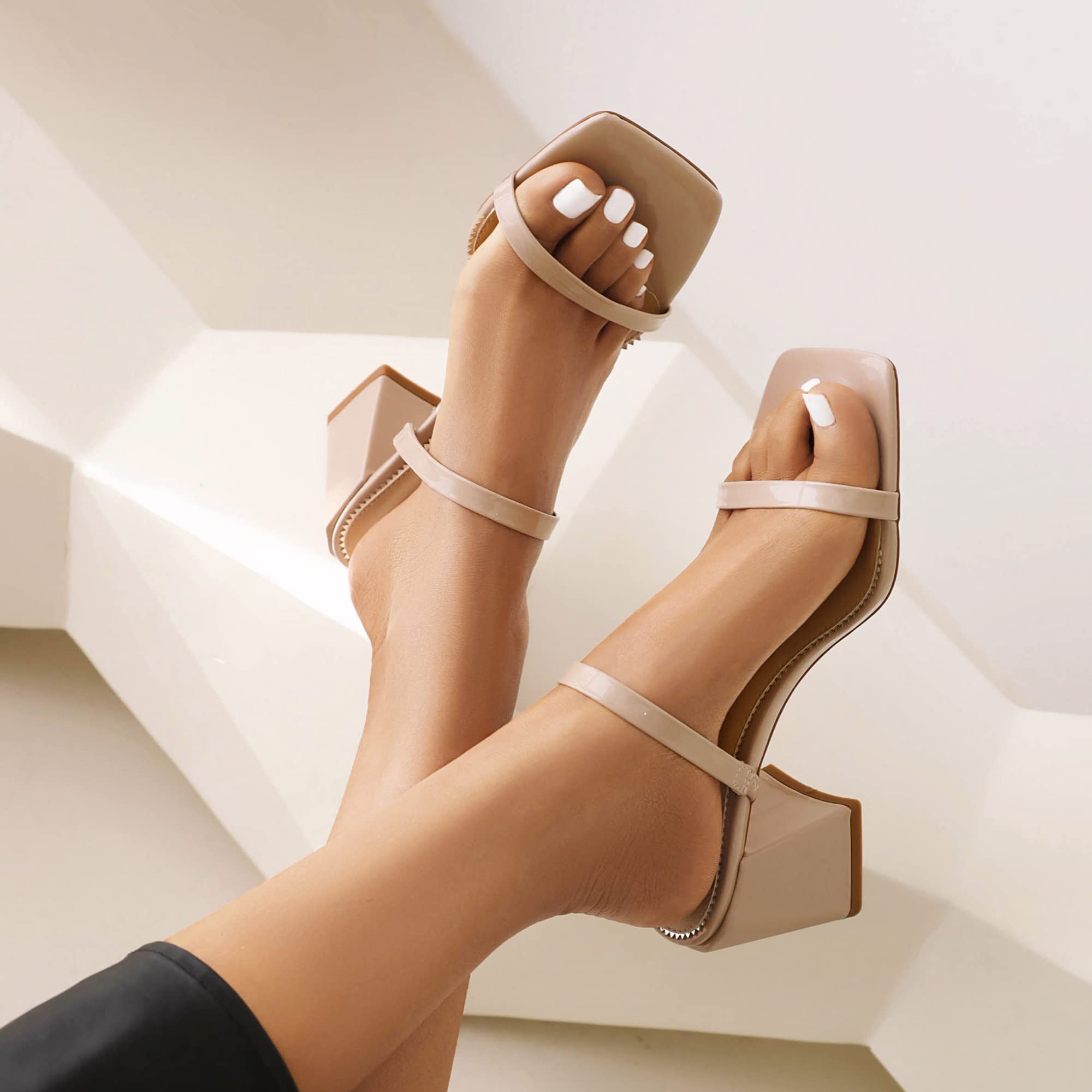 vivianly Women's Low Block Heels Sandal Square Open Toe Chunky High Heels Slip on Heeled Sandals Mules Slide for Party Wedding Dress Shoes thumbnail 2