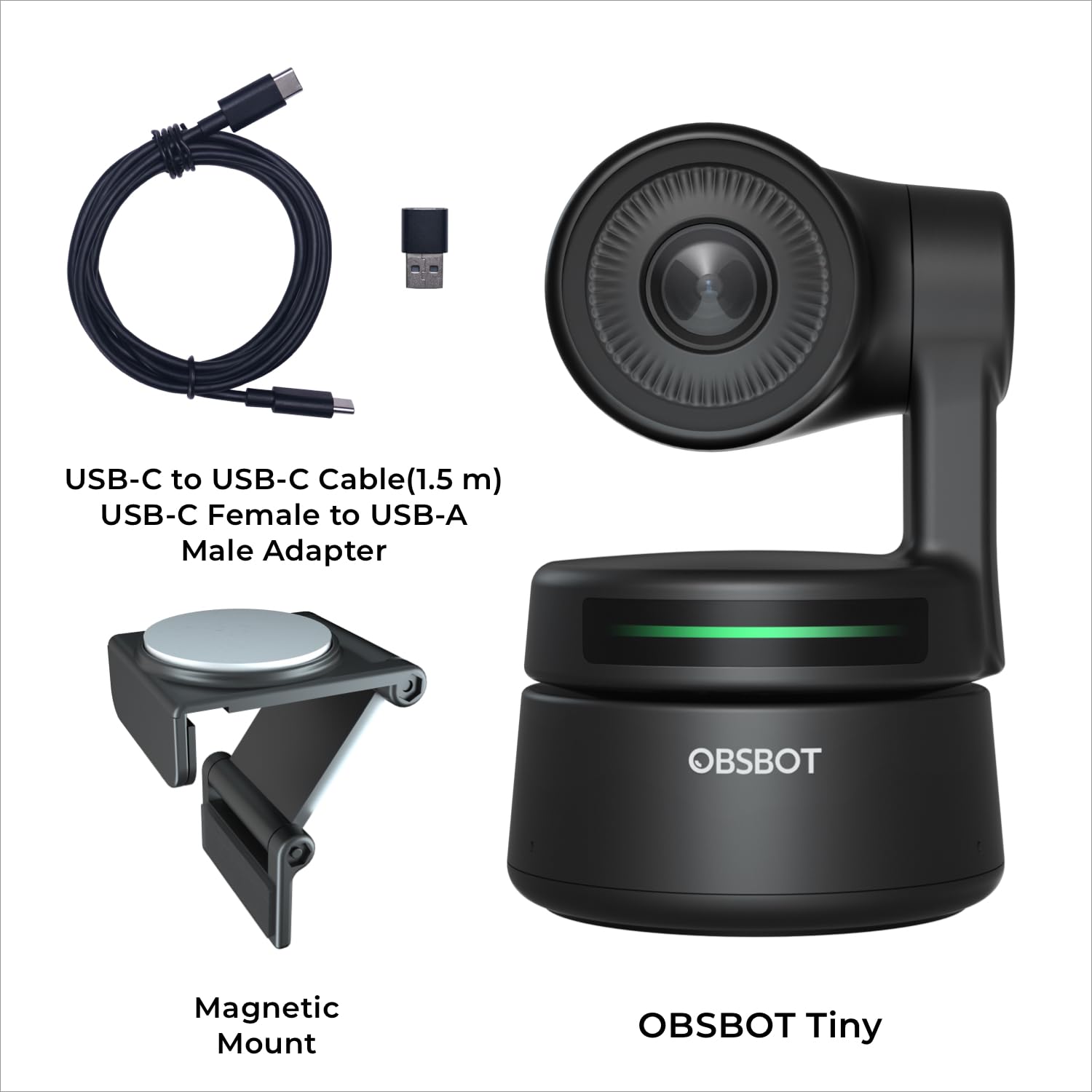 OBSBOT Tiny 2 Webcam 4K Voice Control PTZ, AI Tracking Multi-Mode & Auto Focus, Web Camera with 1/1.5" Sensor, Gesture Control, 60 FPS, HDR Light Correction, Webcam for PC, Streaming, Meeting, etc.: TINY 1080P