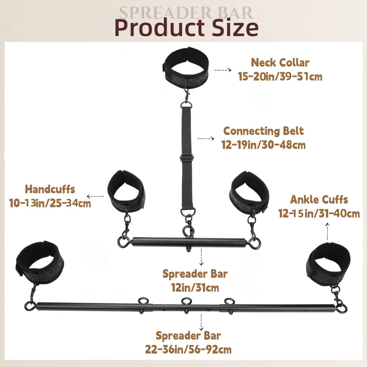 Spreader Bar Sex Toys with Wrist Ankle Neck Collar Restraint Kits Adjustable Handcuffs Collar Bondage Set BDSM for Adult Couple (): Black