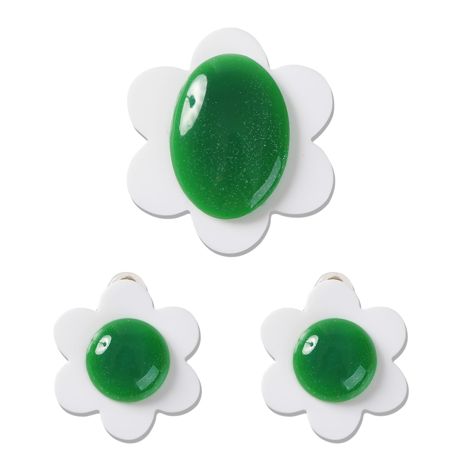 White Green Flower Earrings with Brooch for Women Girls Princess Costume Accessories Large Cosplay Earrings