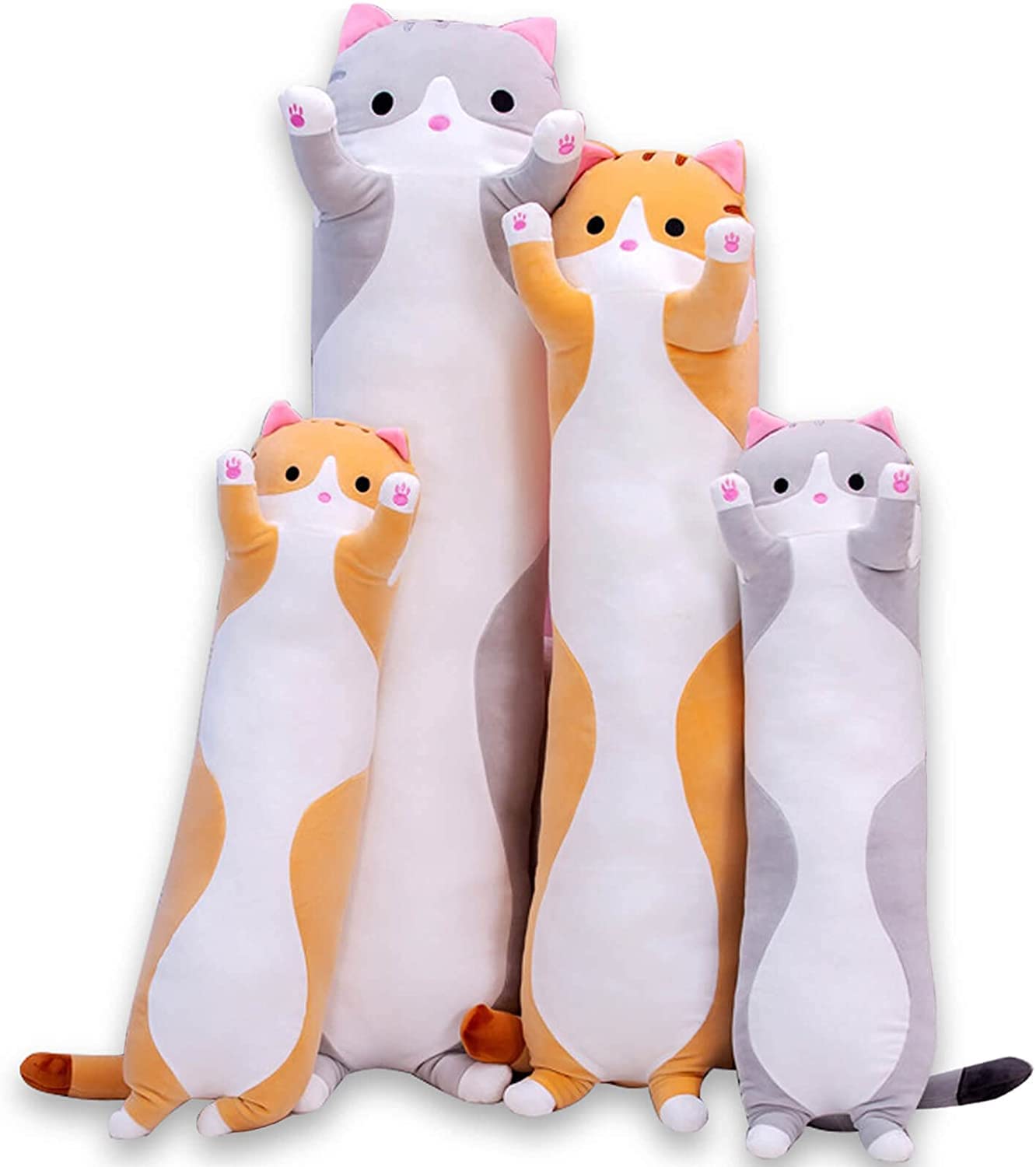 Cute Cat Plush Long Body Pillow Cuddle Cartoon Stuffed Animals Cat Plushie Soft Doll Pillows Gifts for Kids Girls (Orange, 27") thumbnail 1