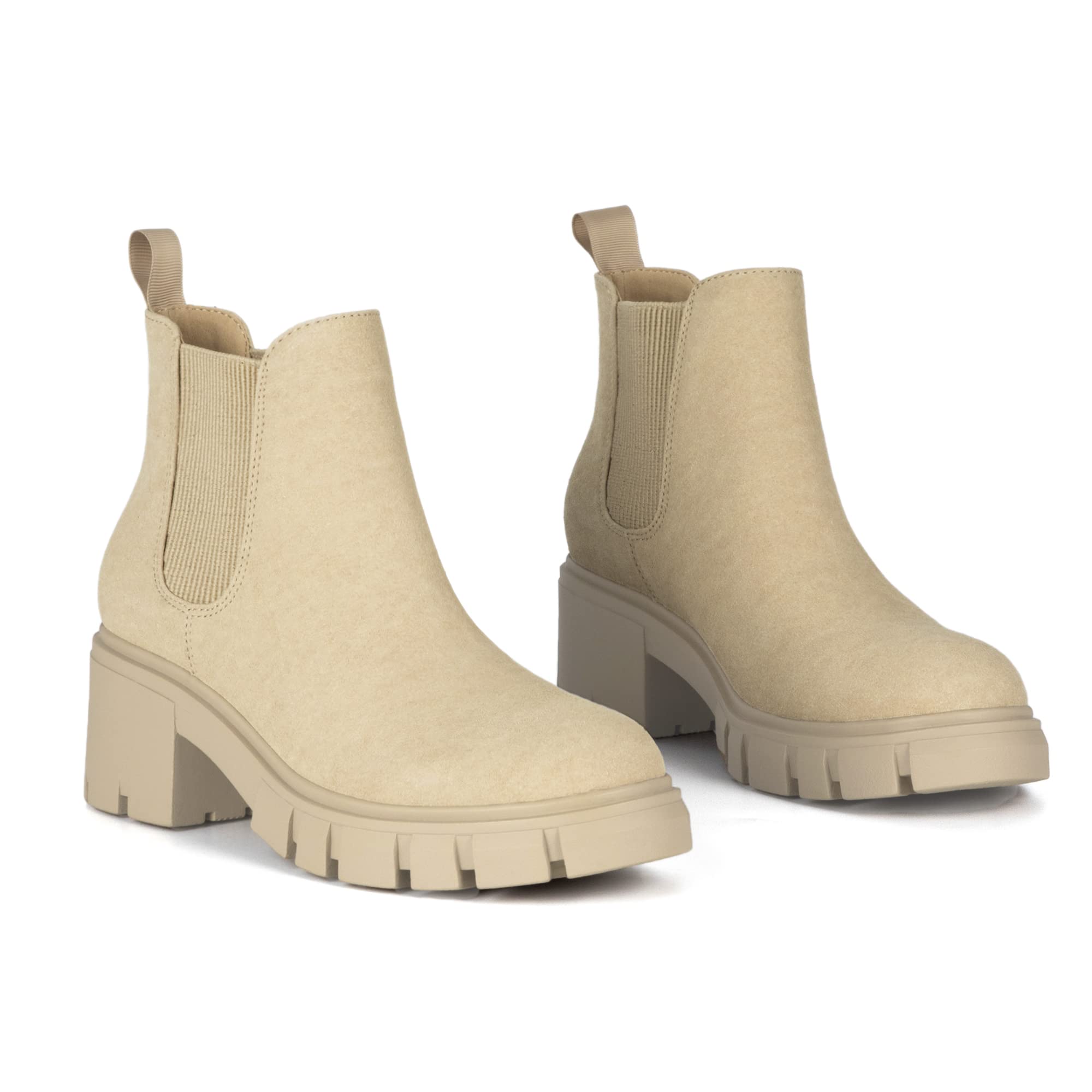 Athlefit Women's Chelsea Boots Fashion Lug Sole Chunky Heel Slip on Elastic Ankle Booties