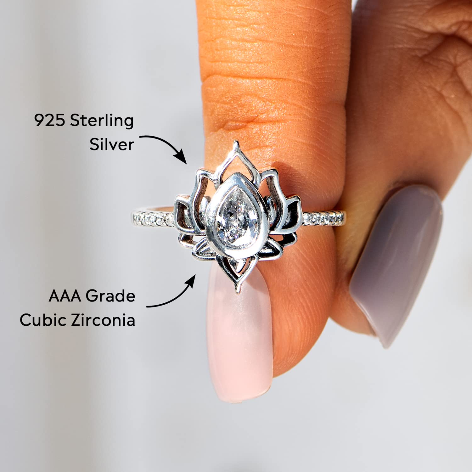 STORYJEWELLERY Lotus Promise Ring for Women, Silver Lotus Flower Ring for Women, No Mud No Lotus Dainty Ring for Women, Empowering Ring for Girls, Jewelry Gifts for Women