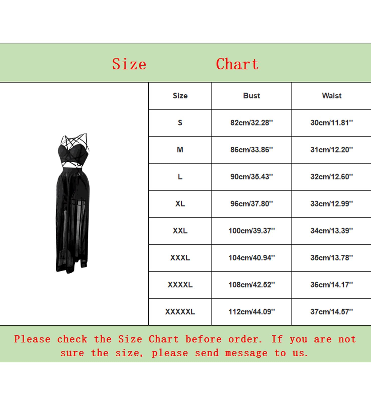 Generic Women Gothic Lingerie Lace Babydoll 3 PC Sheer Mesh Long Dresses Front Criss-Cross Crop Top and Skirt Lingerie: Medium Black