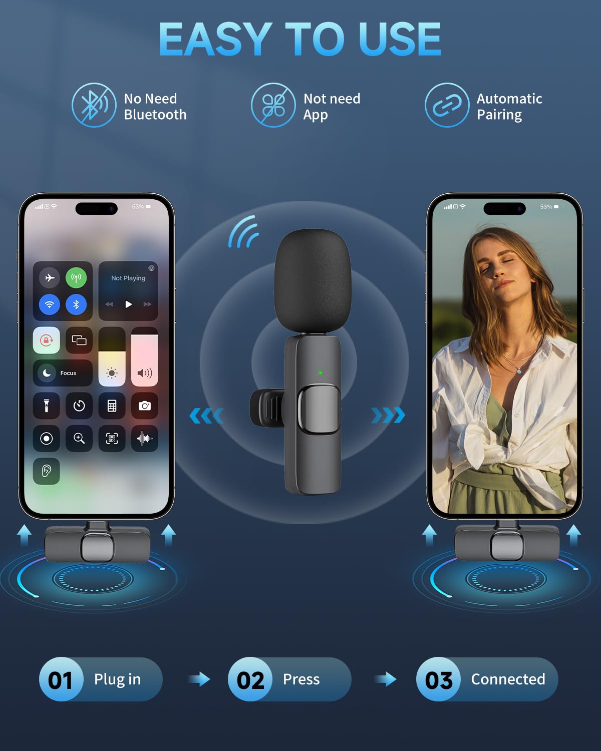 Professional Wireless Lavalier Microphone for iPhone iPad (for iPhone 14 and Below), Cordless Omnidirectional Clip Mic, Plug-Play Microphone for Interview Video Podcast Vlog YouTube: Lightning-1 Mic Black.