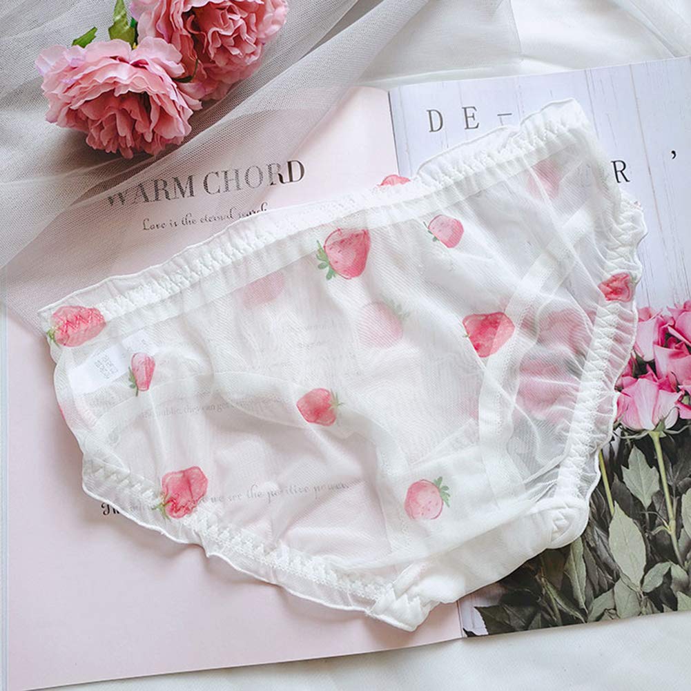Japanese Stawberry Print Bikini Panties 2 Pack Briefs Cosplay Anime Underwear: One Size 3 Pack Lace Around Style