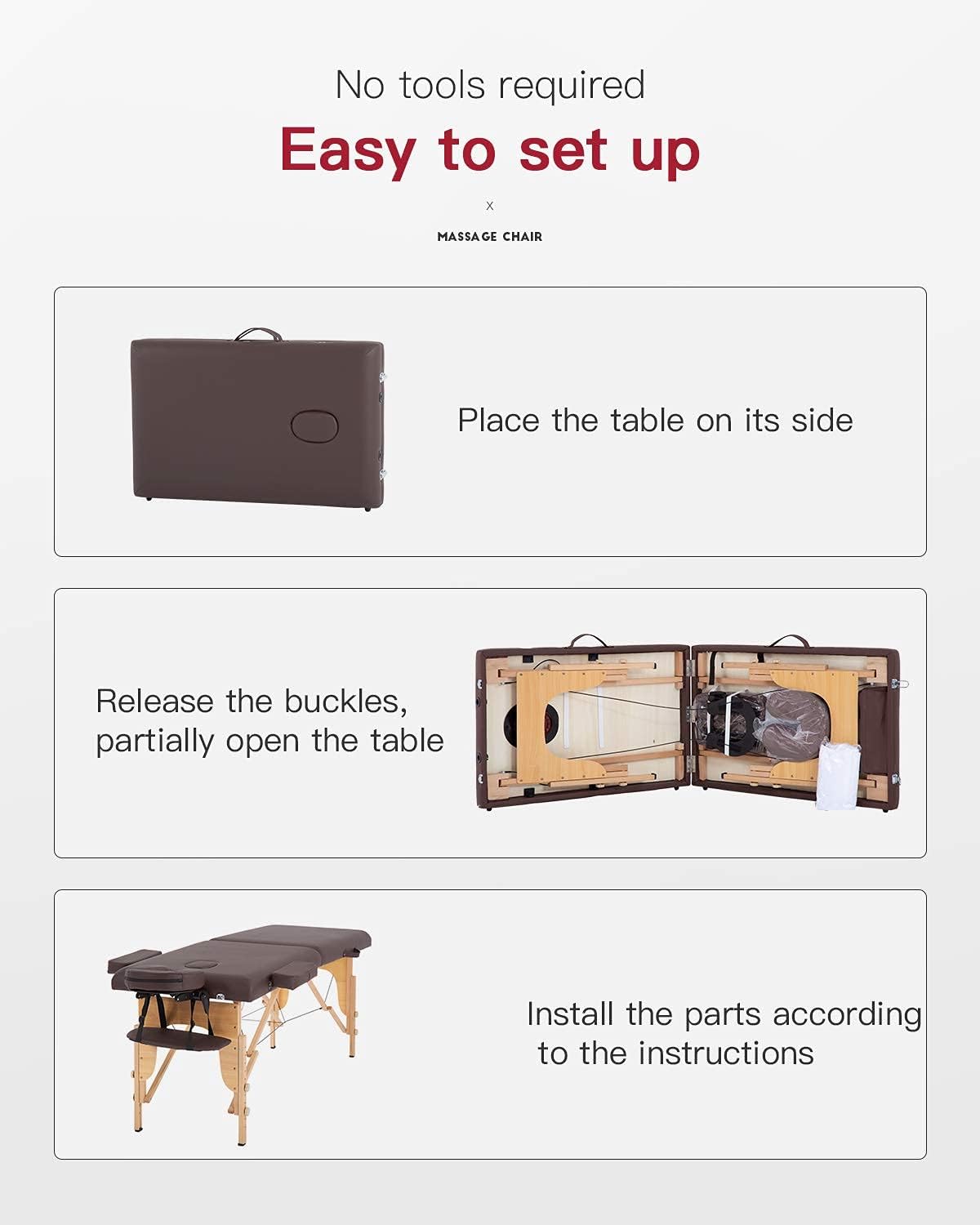 BestMassage Massage Bed Portable Massage Table 24 inche Wide Lash Bed Heigh Adjustable 2 Folding Spa Table with Non-Woven Bag for Spa Footmassage Facial CareSpa Tattoo: Brown