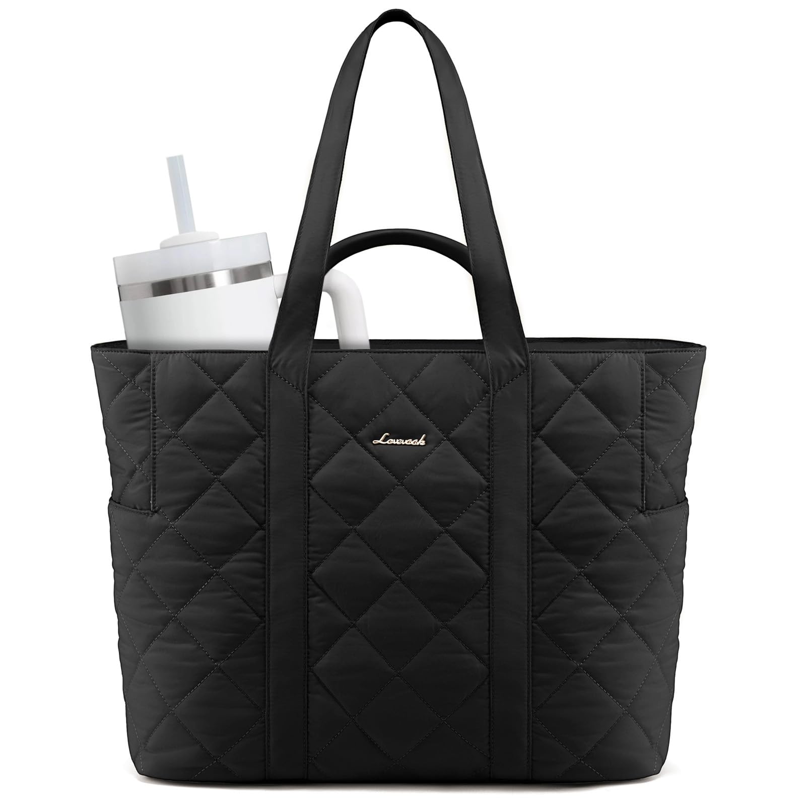 LOVEVOOK Tote Bag for Women,Large Puffer Tote Bag with Zipper,Quilted Puffy Work Bag Purse for Travel Beach Gym Weekend