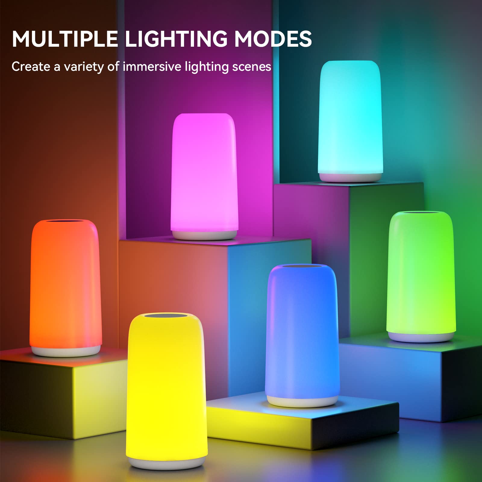 ROOTRO Touch Bedside Table Lamp, [Sleek Design & RGB Mode] 3 Way Dimmable Small Lamp for Bedroom, LED Lamp with Warm  Lights, Multi-Color Smart Nightstand Lamp for for Living Room Home Gifts: White