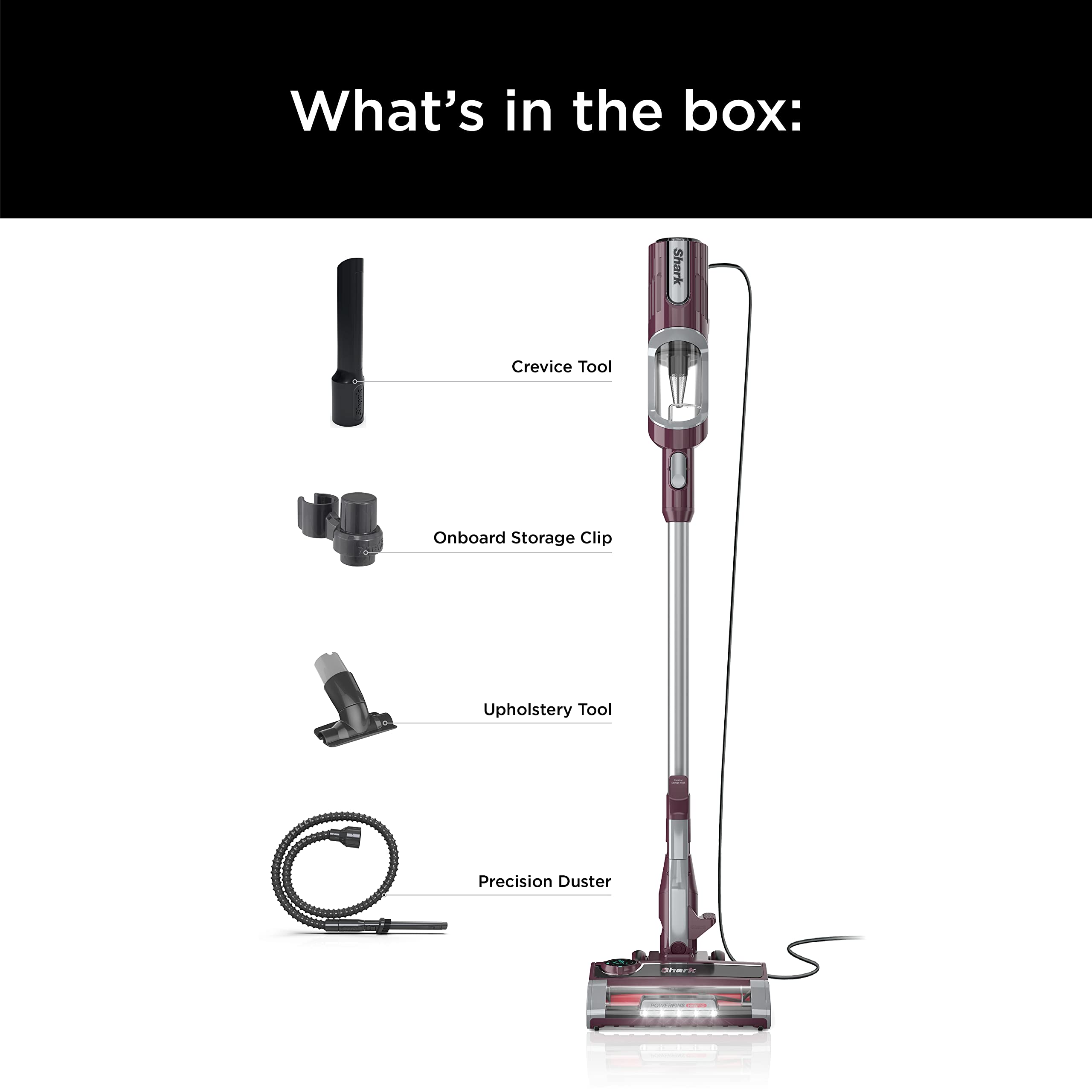 Shark HV371  DLX Corded Stick, Removable Hand Vacuum, Advanced Swivel Steering, XL Cup, Crevice Tool, Upholstery Tool & Anti-Allergen Dust Brush, Fuchsia, Capacity: PowerFins HairPro