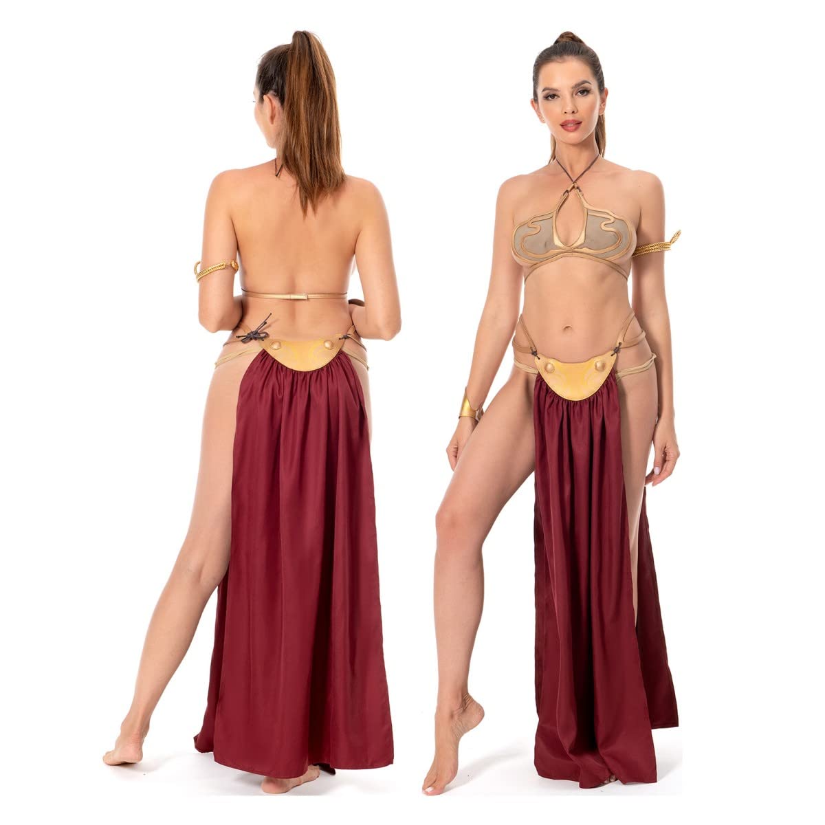Xikaufo Adult Princess Slave Outfit Bikini Carnival Cosplay Costume Dress Gold Bra Halloween Party Costume Outfits for Women: Small