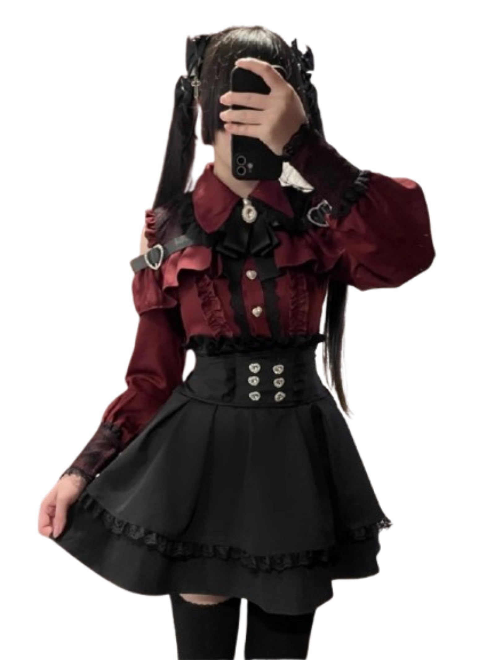Wayolyn Lolita Shirts Jirai Kei Fashion Kawaii Clothing Goth Shirts Women Lace Mesh Sheer Long Sleeve Blouse