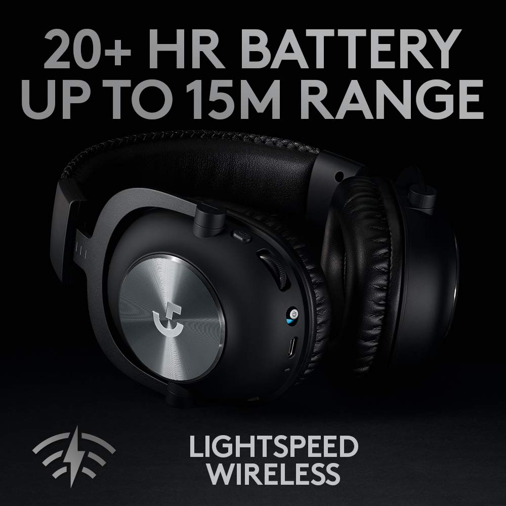 Logitech G PRO X Wireless LIGHTSPEED Gaming  with Blue VOCE Mic Filter Tech, 50 mm PRO-G Drivers, and DTS Headphone:X 2.0 Surround Sound, 20+ Hour Battery Life - Black: Headset