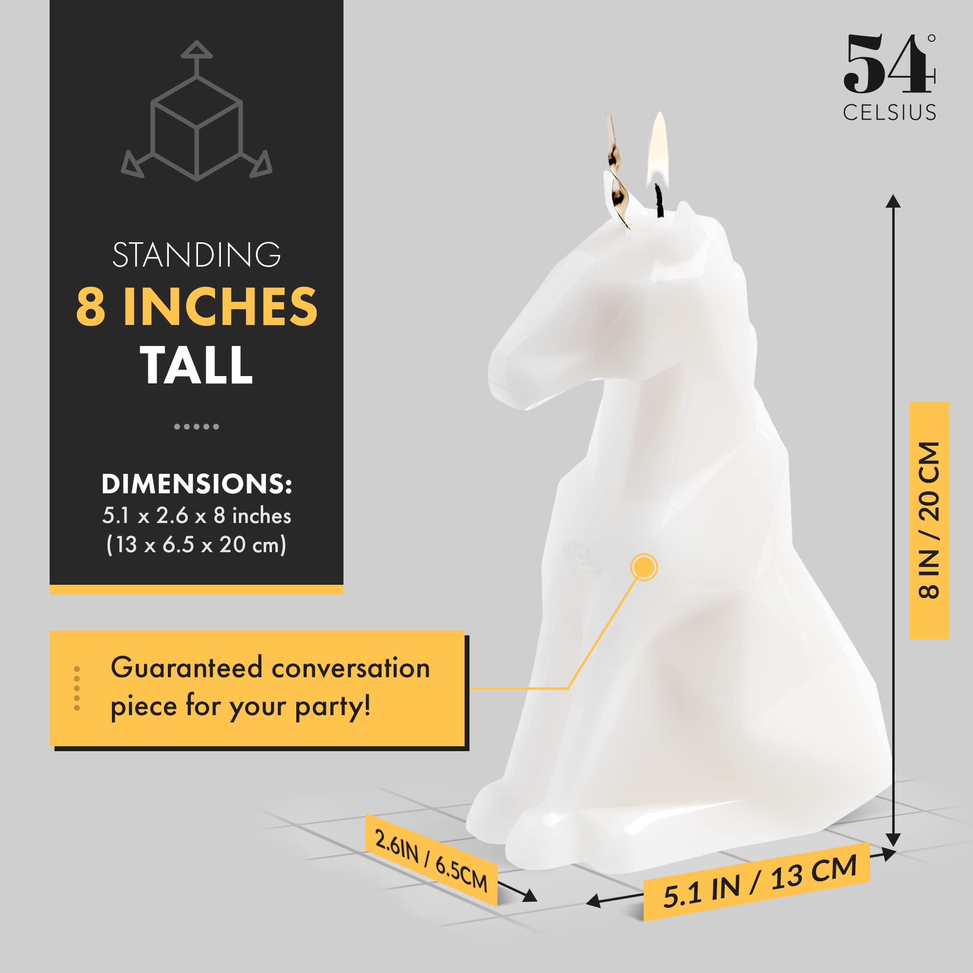 PyroPet Einar Unicorn Candle (White, Scented) - Metallic Skeleton | Halloween Decor | Gift for Unicorn Fans | 16-Hr Burn | 5.1x2.6x8 in