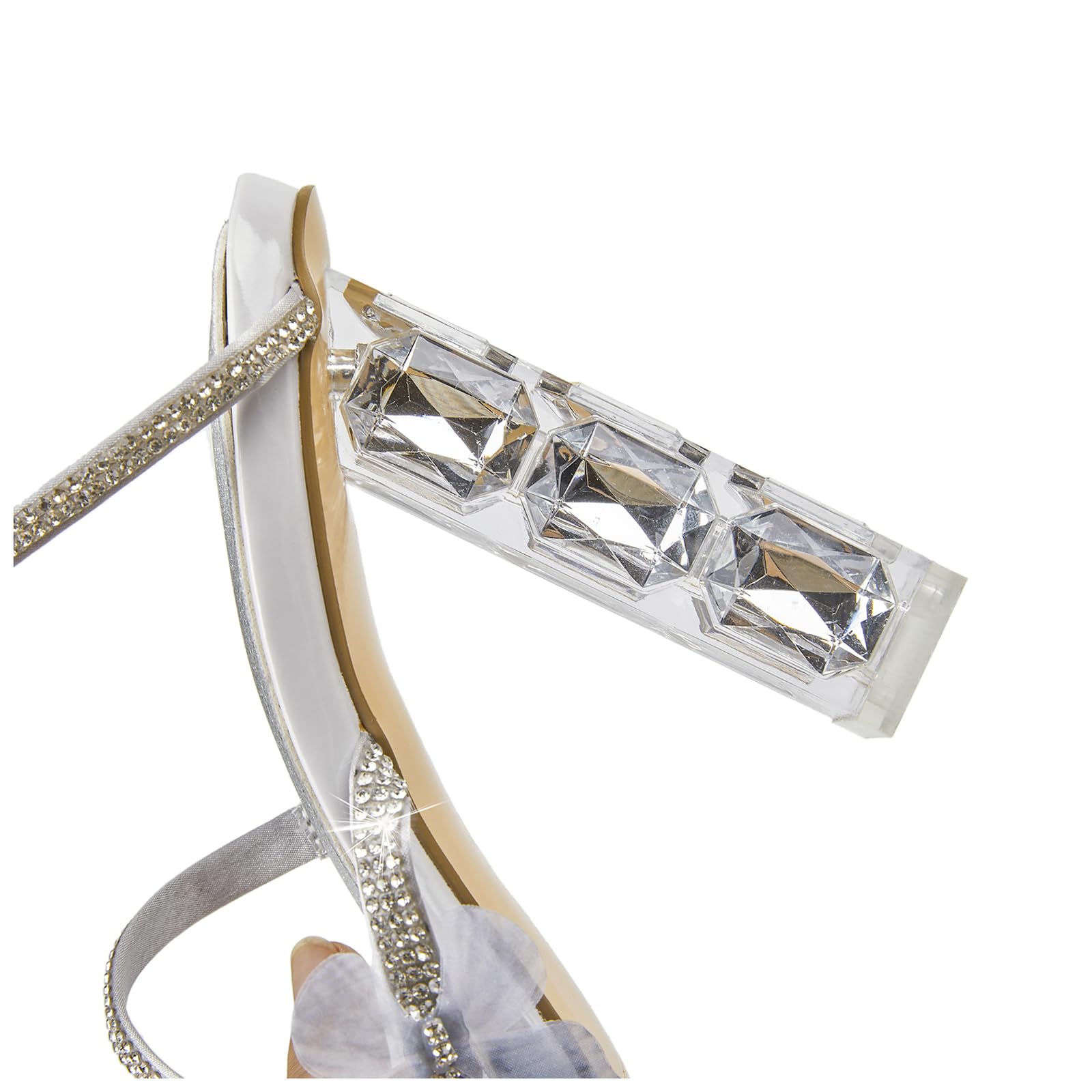 Womens Lace Up Sandals Square Open Toe Chunky High Heels Rhinestone Strappy High Block Heel Sandals Sparkly Dress Party Wedding Shoes: 9.5 Silver Grey