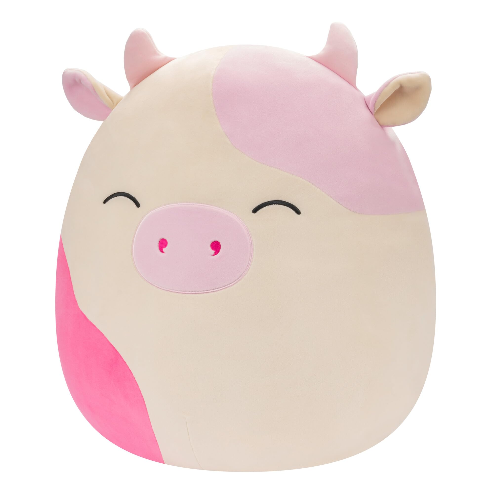 Squishmallows Original 8-Inch Connor  with Blue Flower Embroidery - Official Jazwares Plush: Squishmallows Original 20-Inch Caedyn Cream Cow with Pink Spots - Official Jazwares Jumbo Plush