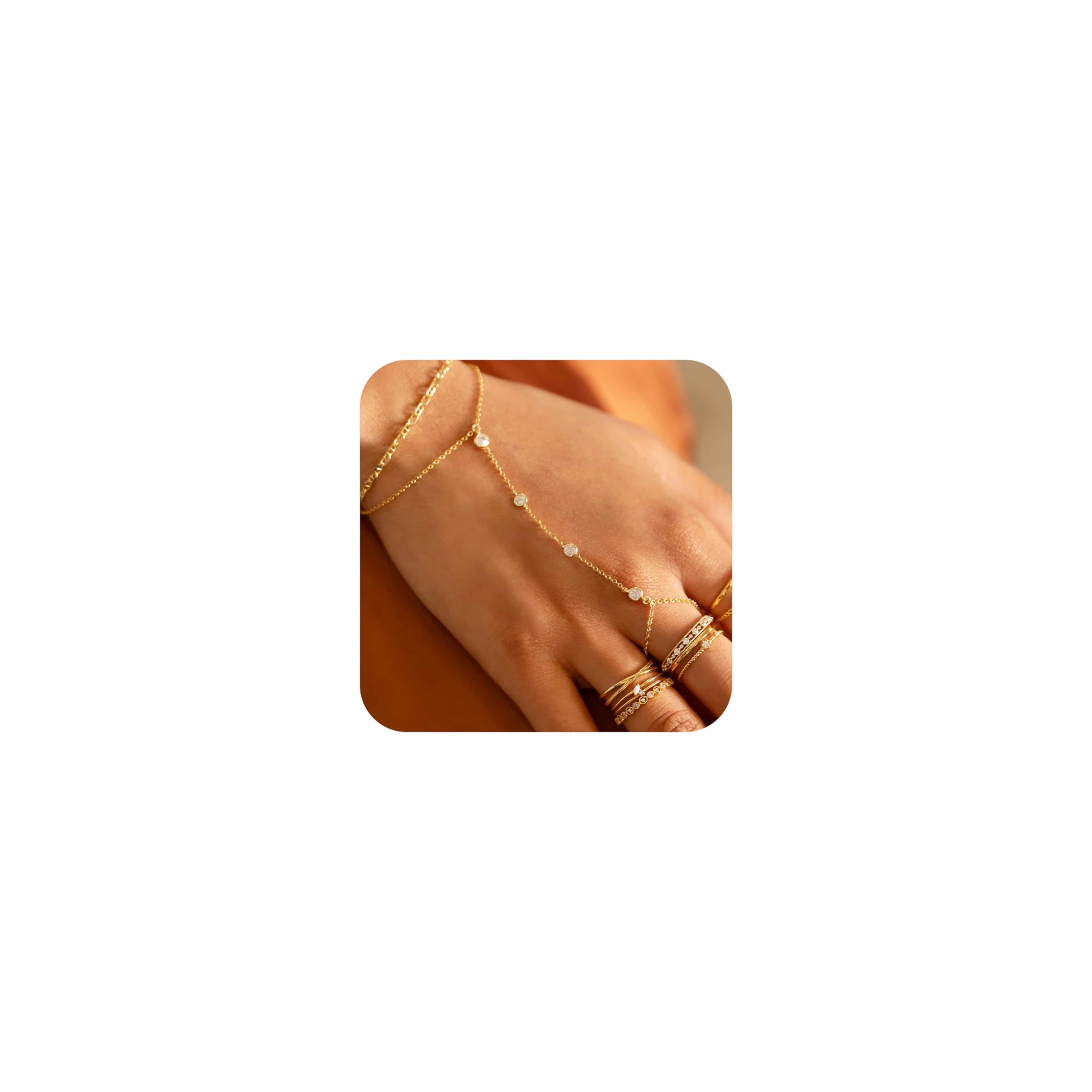 Listine Hand Chain Bracelet 14K Gold Plated Ring Bracelet Hand Chain Trendy Stuff for Women Dainty Hand Bracelets with Finger Ring Hand Jewelry for Women: I