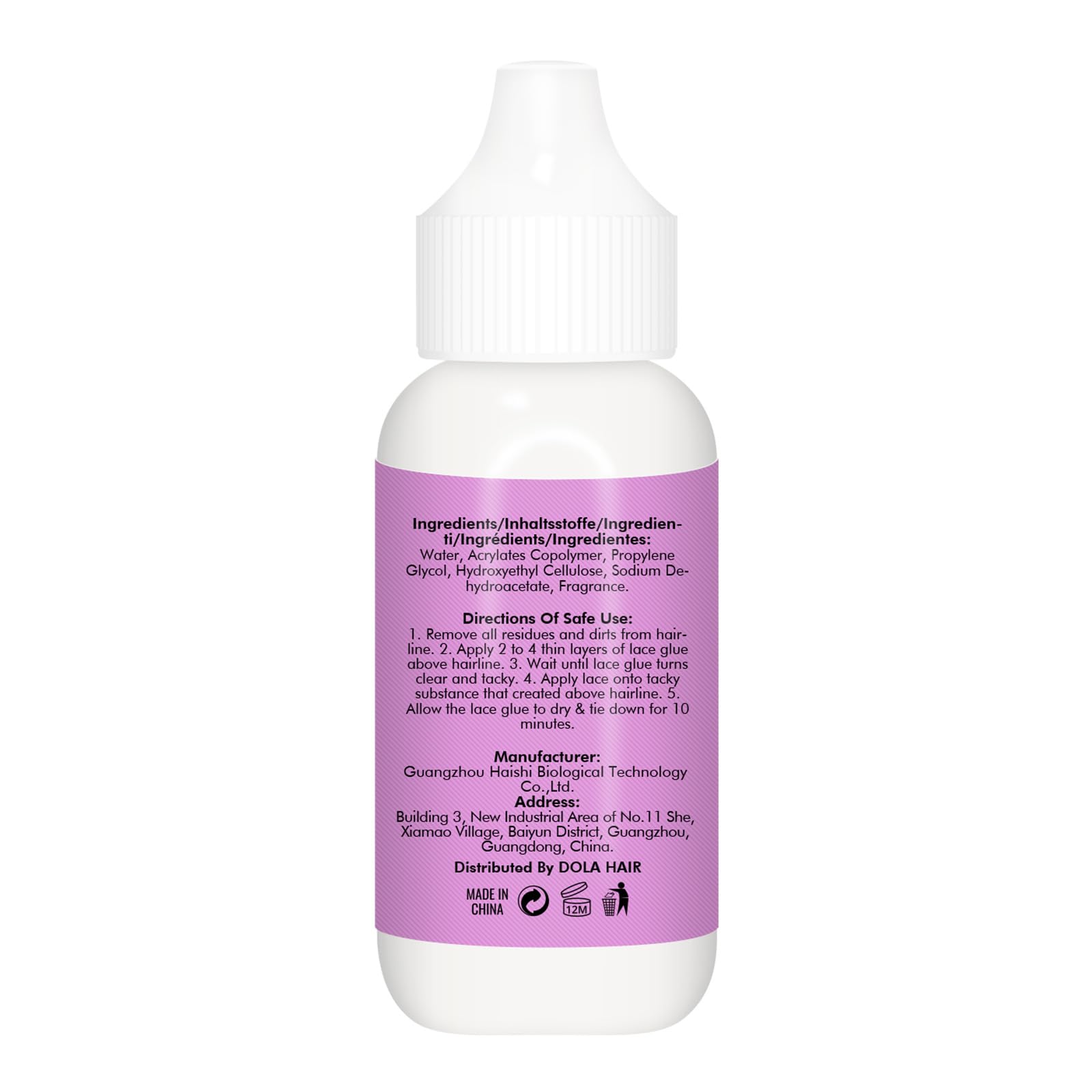 Dolahair Lace Glue, 1.3 Ounce, Waterproof, Extreme Hold, Invisible Bonding for Wigs & Hair Systems, Includes 2 Elastic Bands