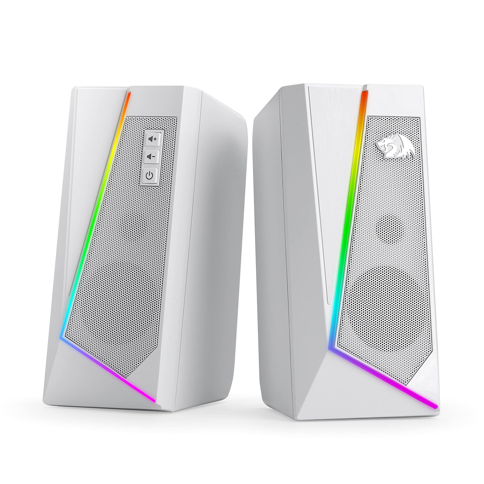 Redragon GS520 RGB Desktop Speakers, 2.0 Channel PC Computer Stereo Speaker with 6 Colorful LED Modes, Enhanced Sound and Easy-Access Volume Control, USB Powered w/ 3.5mm Cable,: White