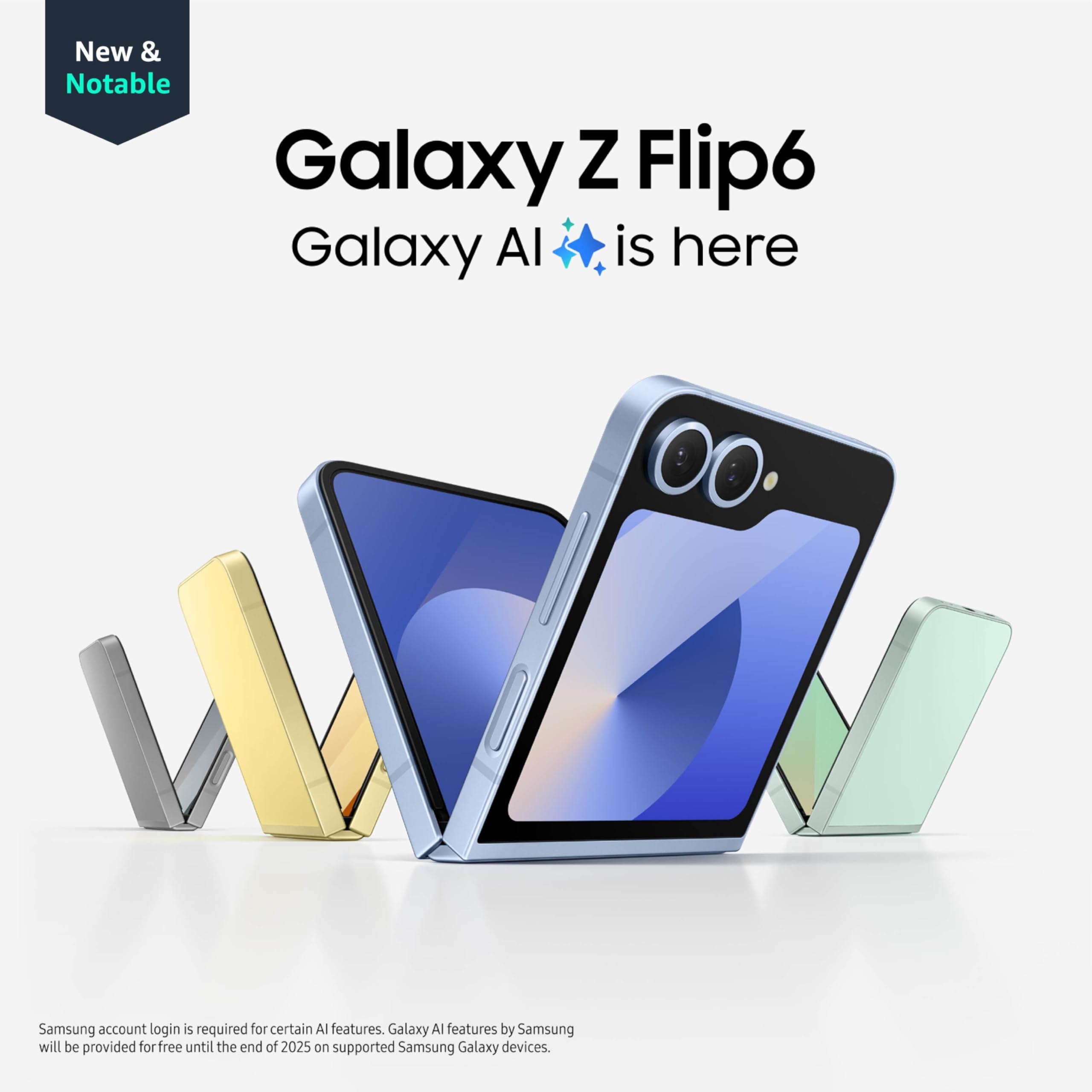 Samsung Galaxy Z Flip6, 512GB Unlocked Android Smartphone, FlexCam, Photo Assist, Camcorder Mode, Live Interpreter, Foldable Design, Pocket-Sized Portability, 2024, US 1 Yr Warranty, Silver Shadow: Blue 256GB Phone Only