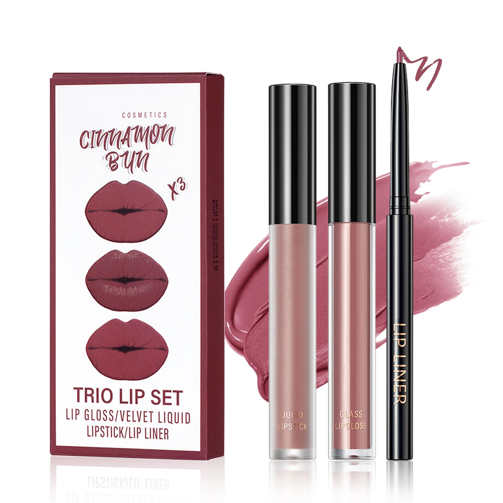 QIUFSSE 3 in 1 Black Lip Liner Pencil and Lipstick lipgloss Set Matte Black Lipstick Lip Gloss Kit Long-lasting Nonstick Cup Smudge Proof Lip Kits with Lip Liner,Velvet Goth Makeup (): 01# Sole Memory