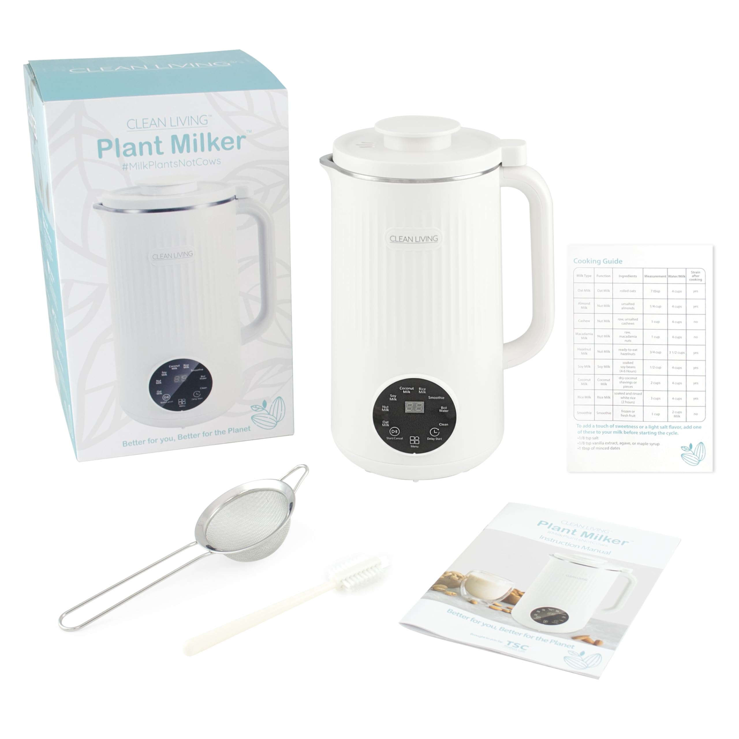 Clean Living With Michelle 1qt. Plant Milker, 8-in-1 Multi-Functional, Self-cleaning, Nut Milk Maker, Homemade Plant Milk Maker, Almond Milk Machine 33.8oz (): White