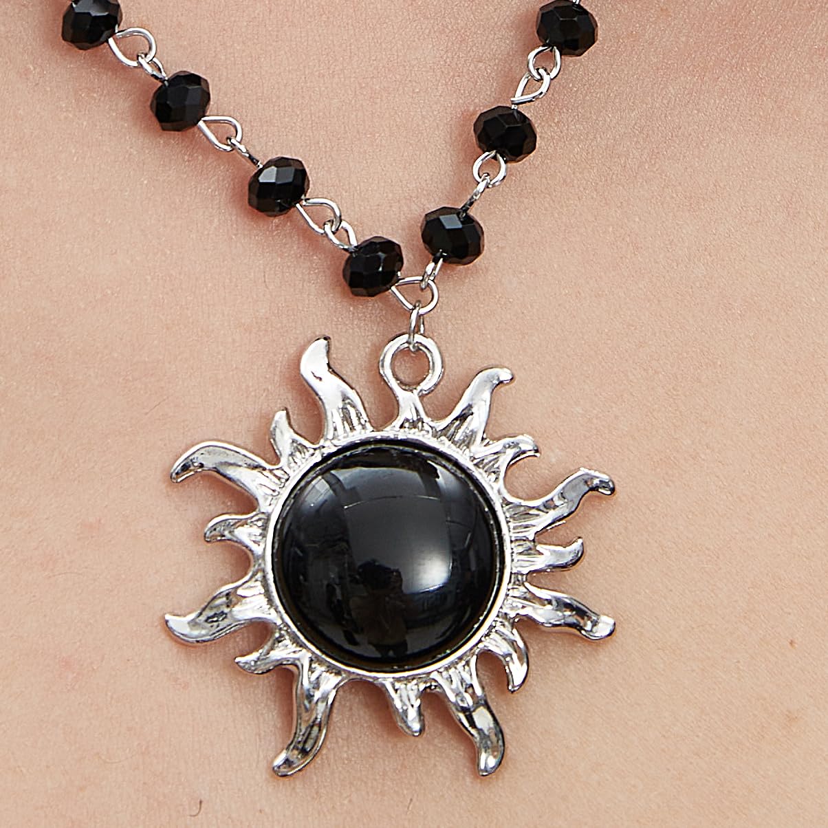 Balirek Gothic  Necklaces Moon Cross Necklaces Black Crystal Chain Halloween Black Pendant Choker Halloween Jewelry for Woman: Sun
