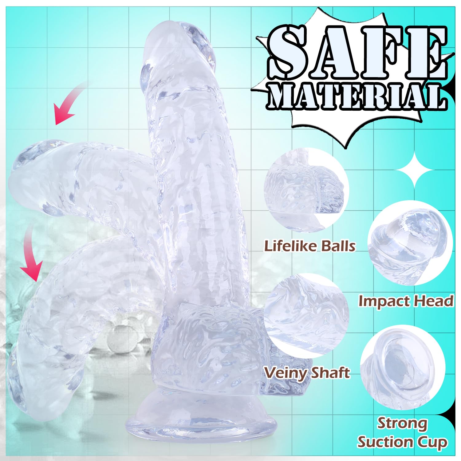7 Inch Soft  Dildo, Realistic Silicone Medium Anal Dildos Stimulation Vaginal G-Spot and Anal, Safe Material Lifelike Men Penis with Strong Suction Cup, Adult Sex Toys for Women/Beginner Sexual: Clear
