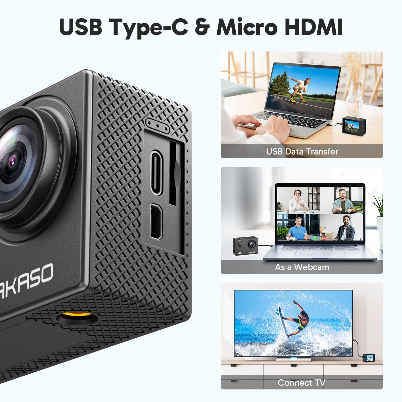 AKASO EK7000 4K30FPS 20MP WiFi Action Camera with EIS Ultra HD 131FT Waterproof Underwater Camera Remote Control 4X Zoom Support External Microphone: Black