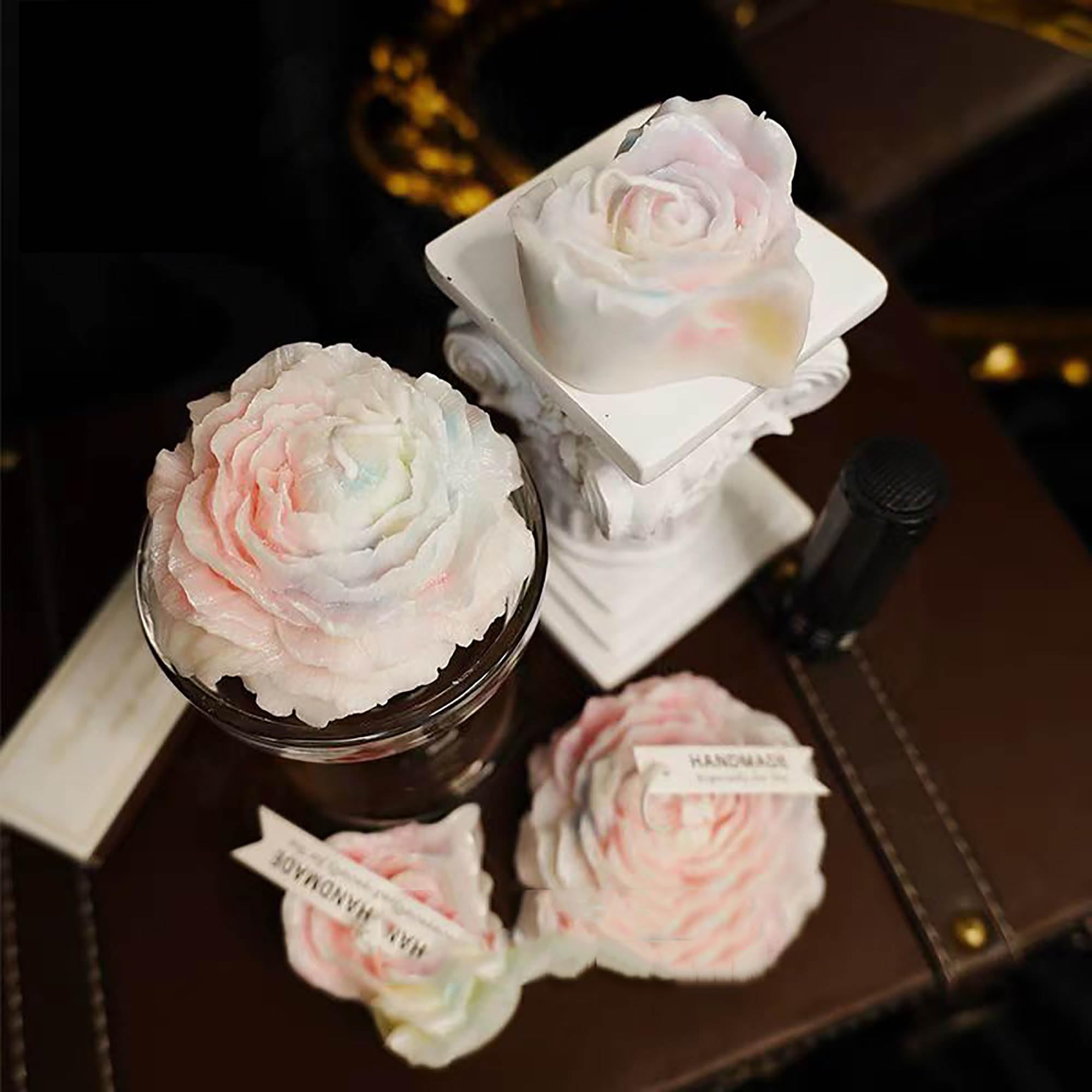 Cooary 113°F 4 Pcs Low Temperature Candles Glow in The Dark White Peony Flower Shaped White Heart Rose Scented Luminous Candles Adult Low Heat Body Safe Drip Candles Wax Play for Couples Date Night
