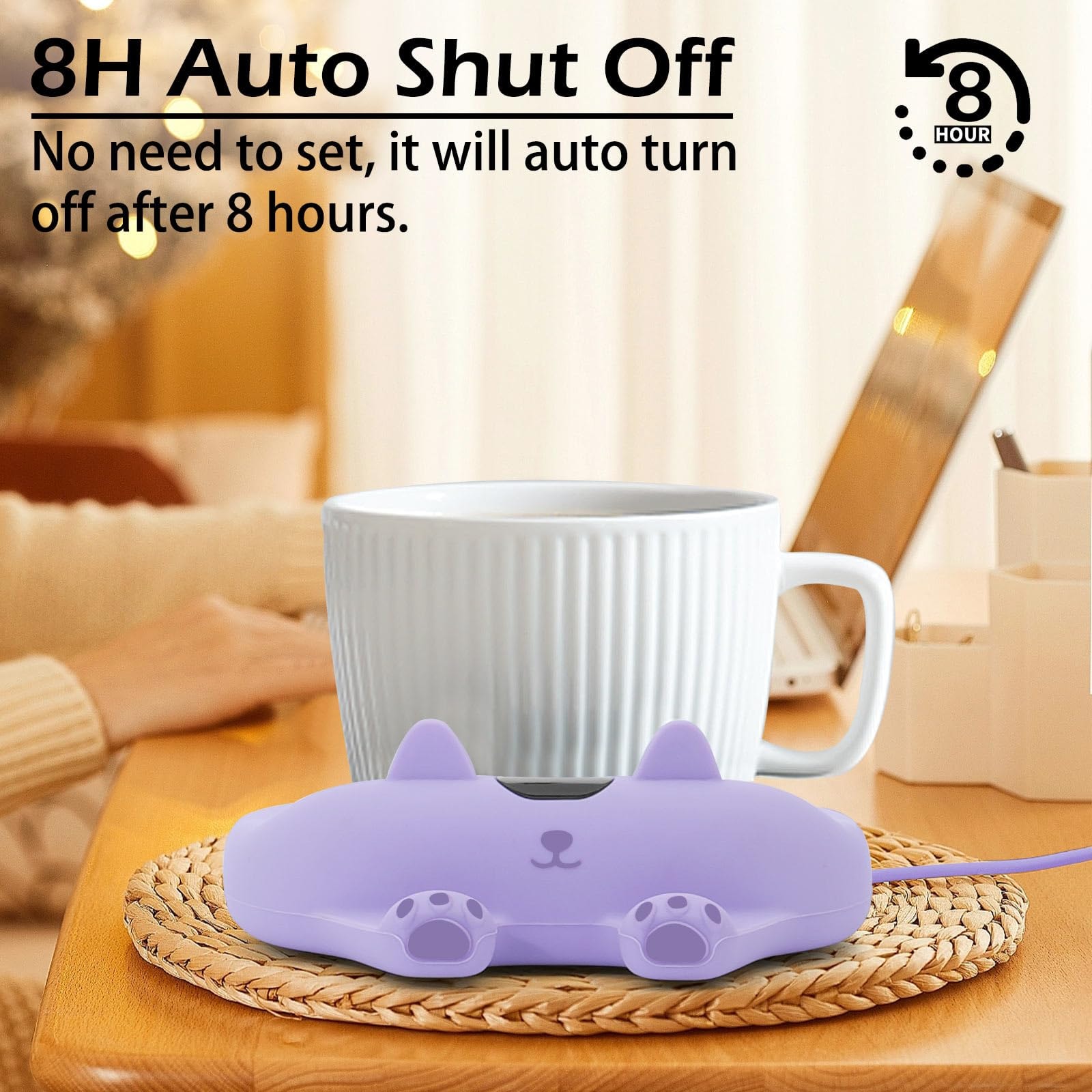 PUSEE Coffee Mug Warmer & Cute Cat Mug Set, Coffee Cup Warmer for Desk with Auto Shut Off, Beverage Warmer with 3 Temp Settings, Candle Warmer Coffee Warmer with Mug Set for Christmas & Birthday Gifts - Image 5