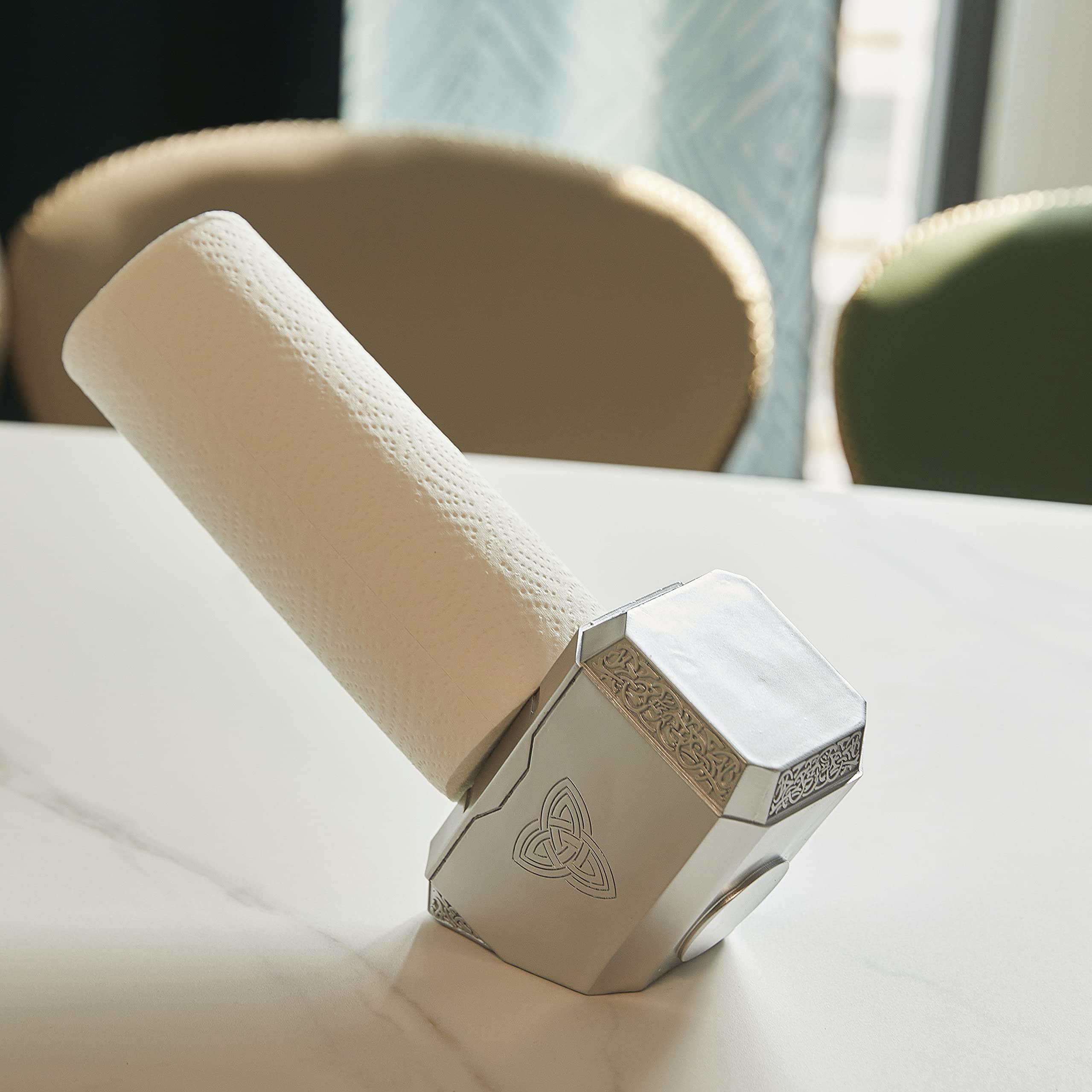 Thor's Hammer Mjolnir Toilet Paper Roll Holder Gag, Stocking Stuffer - Channel The Power of Mighty Thor Themed Bathroom Decor - Mounting Slots Included, Papertowel, Perfect Novelty Gifts