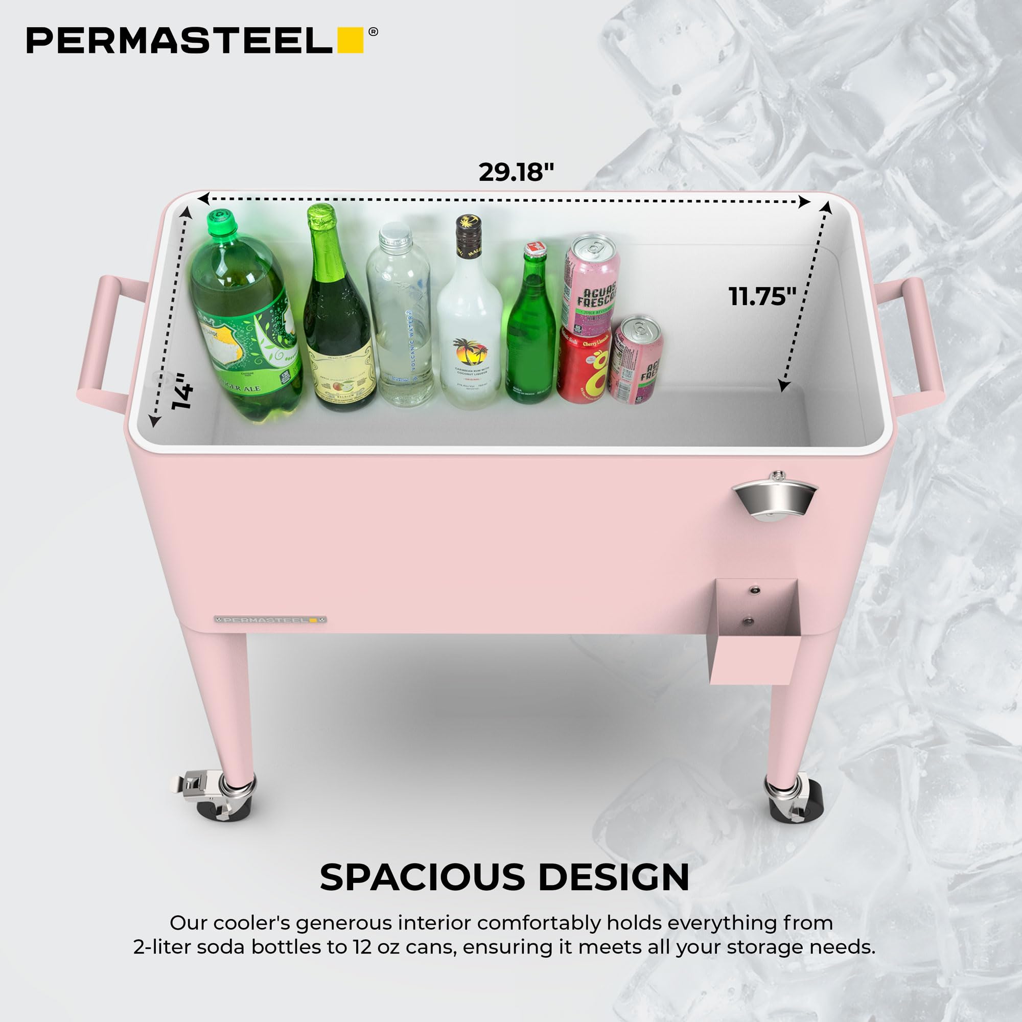 Permasteel 80-Qt Classic Outdoor Patio Cooler for Outside, Beverage Bar Cart With Wheels & Handles, Retro Design