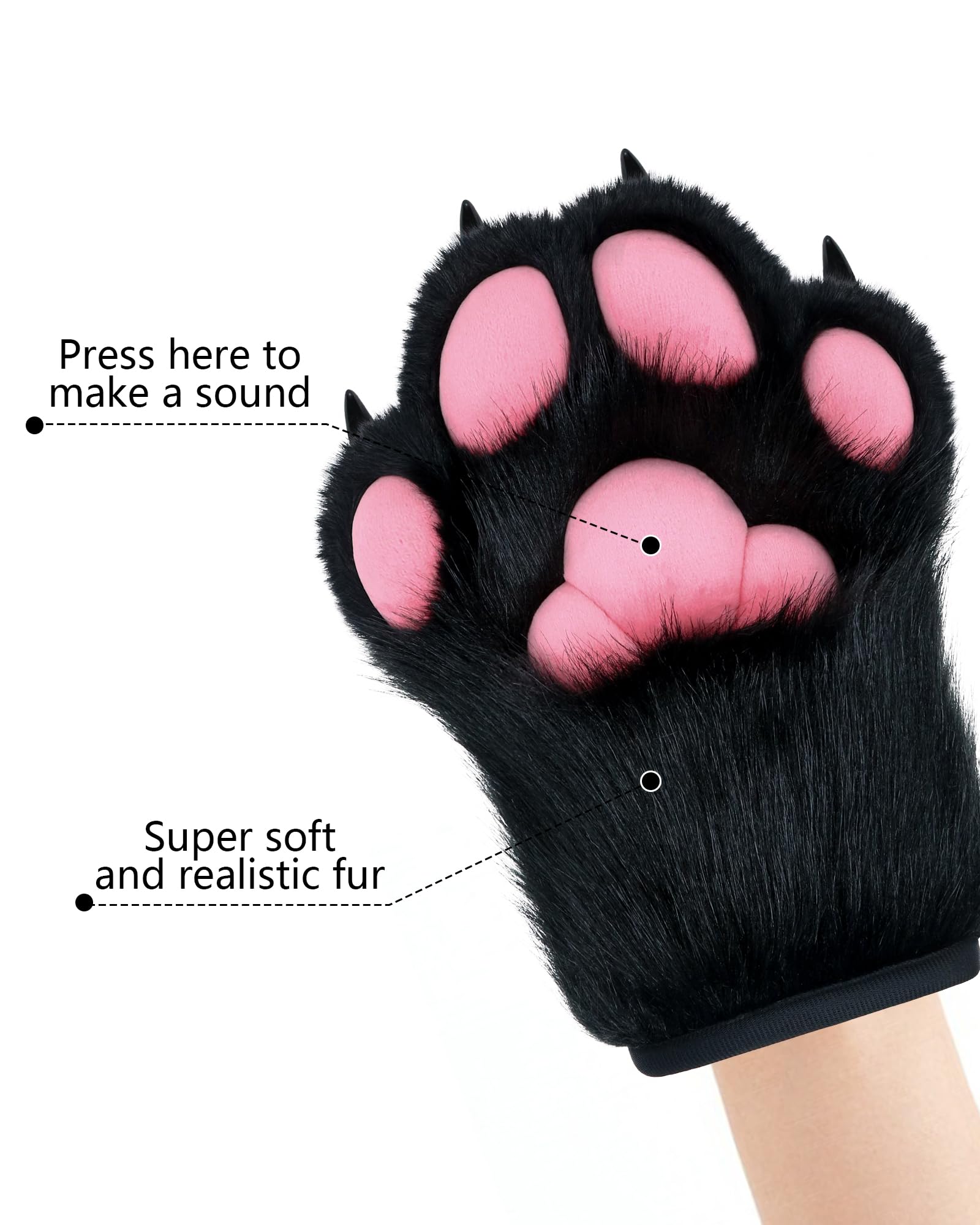 BNLIDES Cosplay Fursuit Paw Gloves Furry Claw Gloves Built-in Whistle Decompression Toys Costume Party Accessories for Adult: Black Pink
