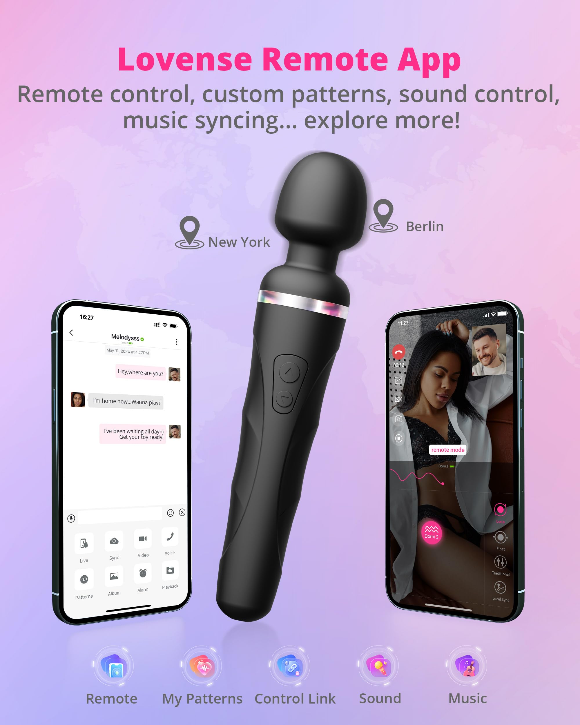 LOVENSE Domi 2 Wand Massager Clitoral Vibrators, Intense Vibrator Black Adult Sex Toys&Games for Women Men Powerful Massage with Dual Rotating Head, Remote Control Vibrator for Couple Play