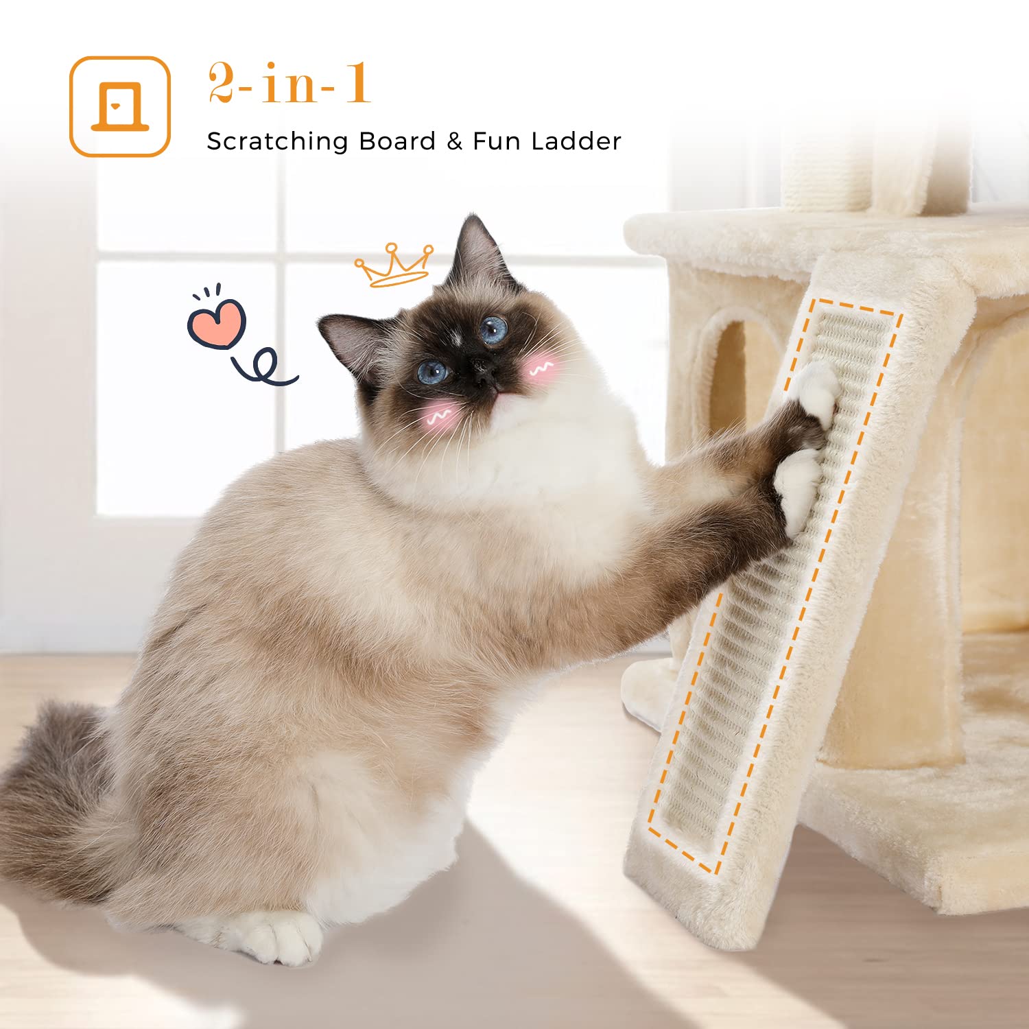 PAWZ Road Large Cat Tree, 41 Inches Gothic Cat Tower with 2 Spacious Condos for Indoor Cats, Large Black Cat House with Comfy Hammock, Padded Perch, Scratching Pad and Replaceable Balls-Black