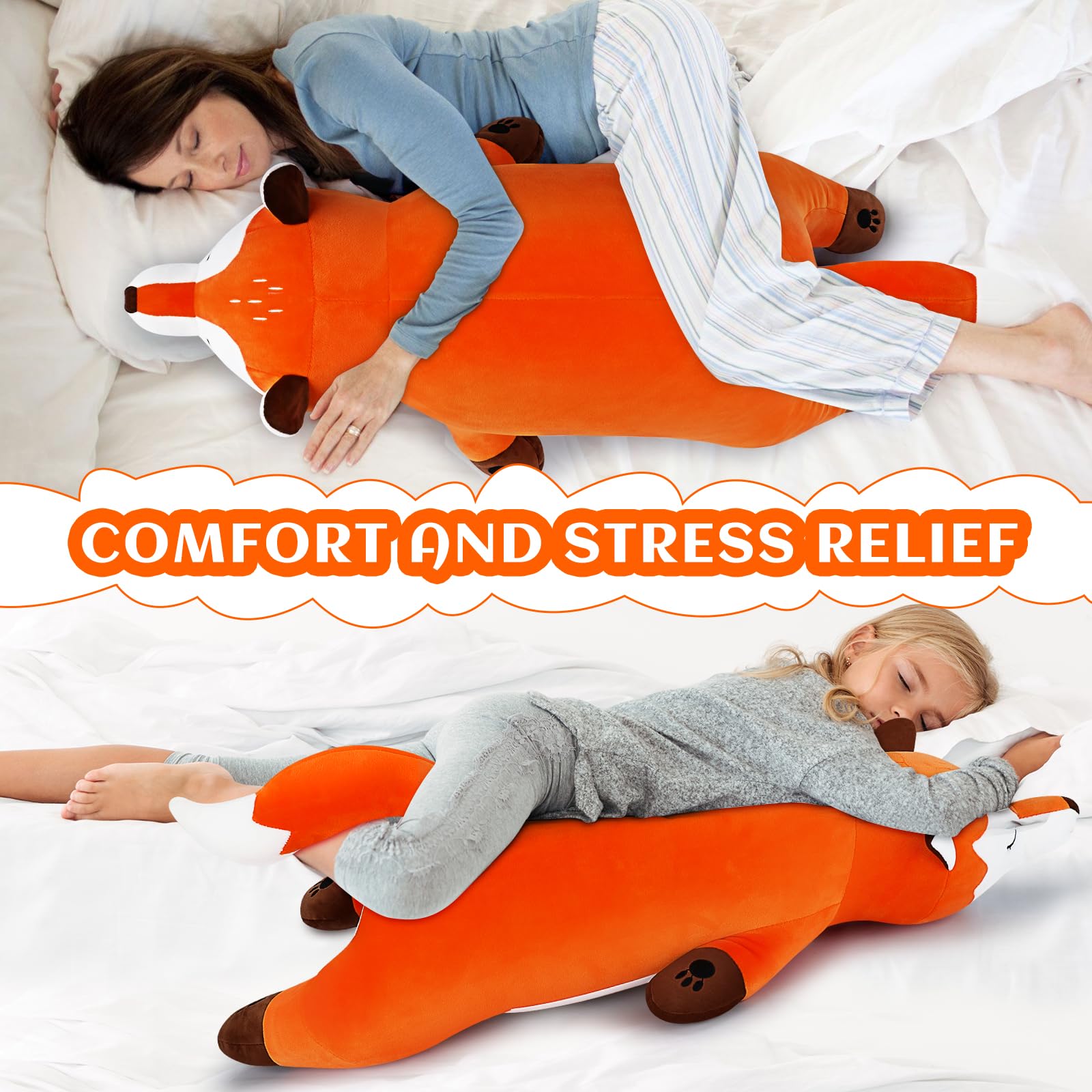 Auspicious beginning 30''  Stuffed Animal Plush Pillow, Huskies Anime Body Pillow, Kawaii Stuff Animal Plush Toy, Big Plushie Stuffed Dog Giant Plush Throw Pillow Gifts for Boys Girls: Orange Fox