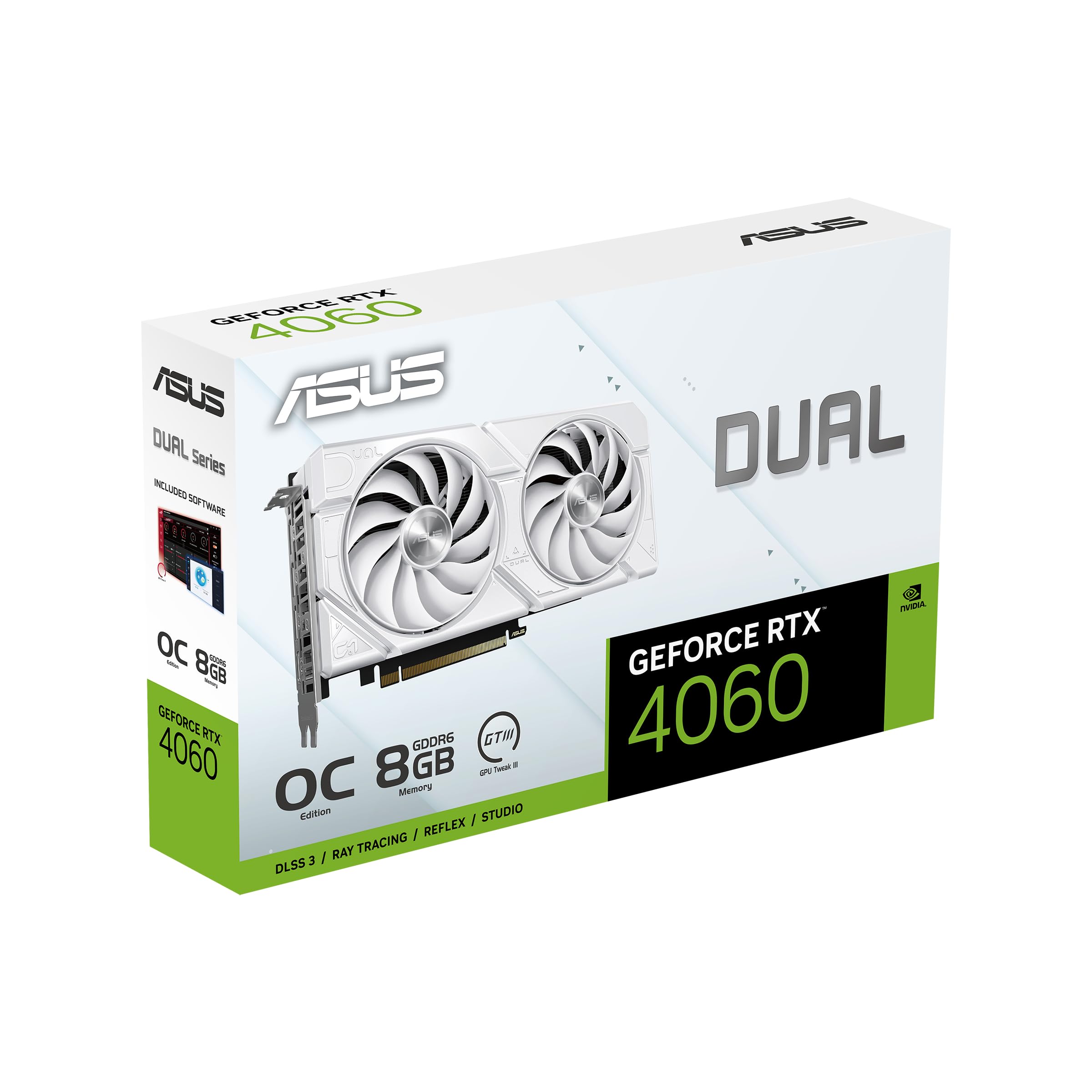 ASUS Dual NVIDIA GeForce RTX 3060 V2 OC Edition 12GB GDDR6 Gaming Graphics Card (PCIe 4.0, 12GB GDDR6 Memory, HDMI 2.1, DisplayPort 1.4a, 2-Slot, Axial-tech Fan Design, 0dB Technology): Dual Fans RTX4060|OC|White|EVO