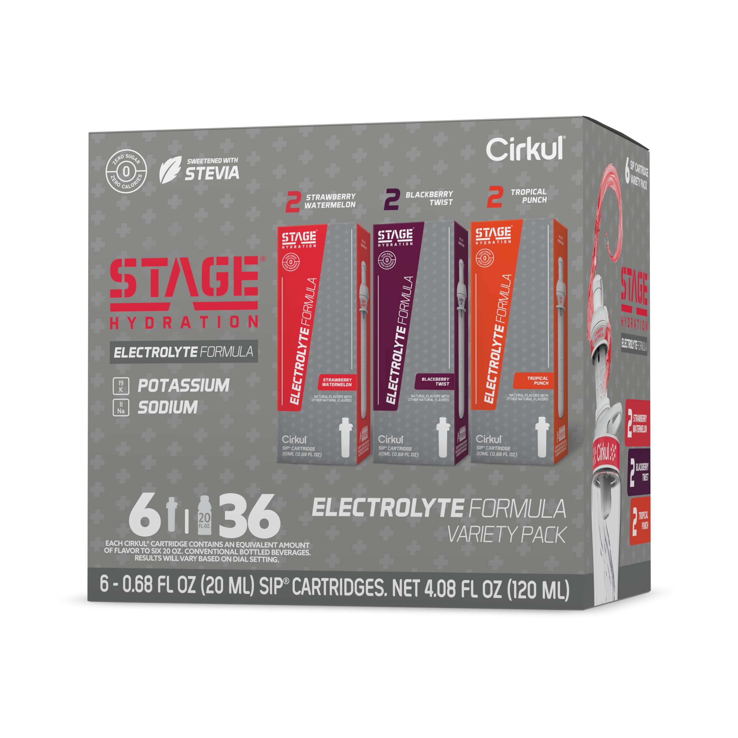 Cirkul Stage Flavor Cartridge Variety Pack with Electrolytes and Stevia, 6-Pack (2 Strawberry Watermelon, 2 Tropical Punch, 2 Blackberry Twist): Stage Variety Pack