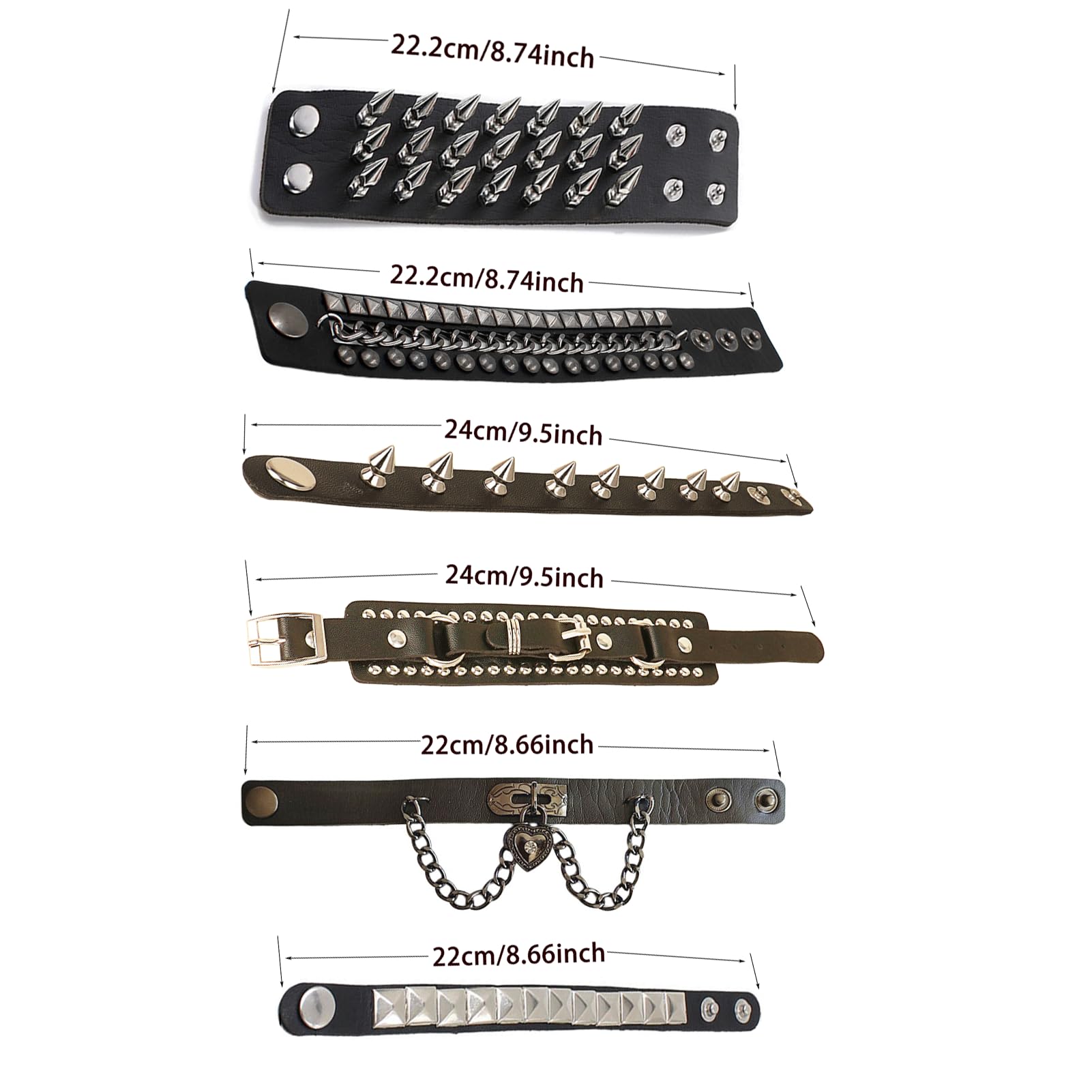 ZKLYPJ 6Pcs Punk Goth PU Leather Bracelet Studded Spike Rivet Buckle Wristband Cuff Bangle Black Gothic Steampunk for Men Women Unisex 80s Cool Rock Style Party Favors Jewelry Cosplay Night Club Sexy Gift Halloween Christmas Accessories: ZKLYPJ 6Pcs Punk Goth PU Leather Bracelet Studded Spike Rivet Buckle Wristband Cuff Bangle Black Gothic Steampunk for Men Women Unisex 80s Cool Rock Style Party Favors Jewelry Cosplay Night Club Sexy Gift Halloween Christmas Accessories