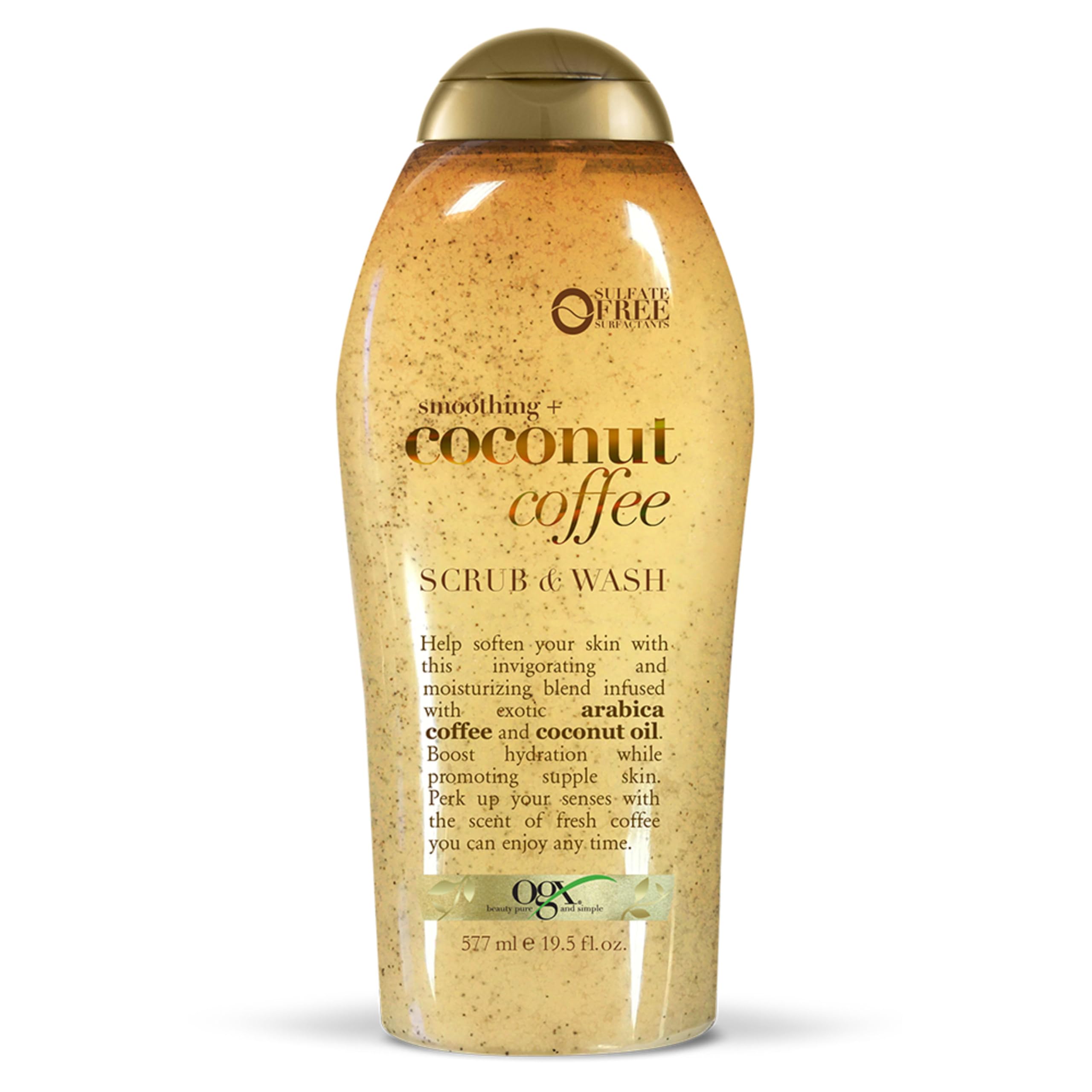OGX Smoothing + Coconut Coffee Exfoliating Body Scrub with Arabica Coffee & Coconut Oil, Moisturizing Body Wash for Dry Skin, Paraben-Free with Sulfate-Free Surfactants, 19.5 Fl Oz: 19.5 Fl Oz (Pack of 1)